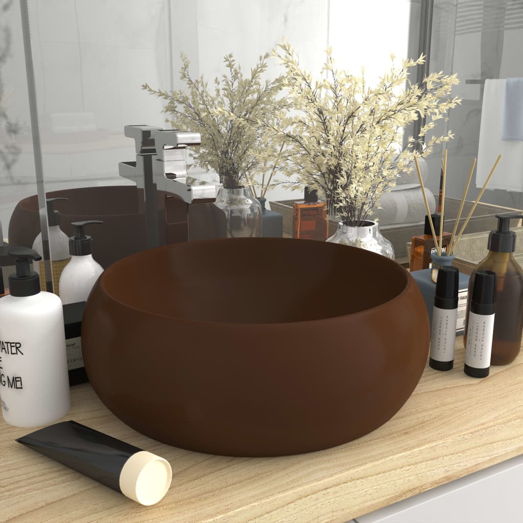 vidaXL Chiuvetă de baie lux maro închis mat 40x15 cm ceramică rotund vidaXL Chiuvetă de baie lux maro închis mat 40x15 cm ceramică rotund