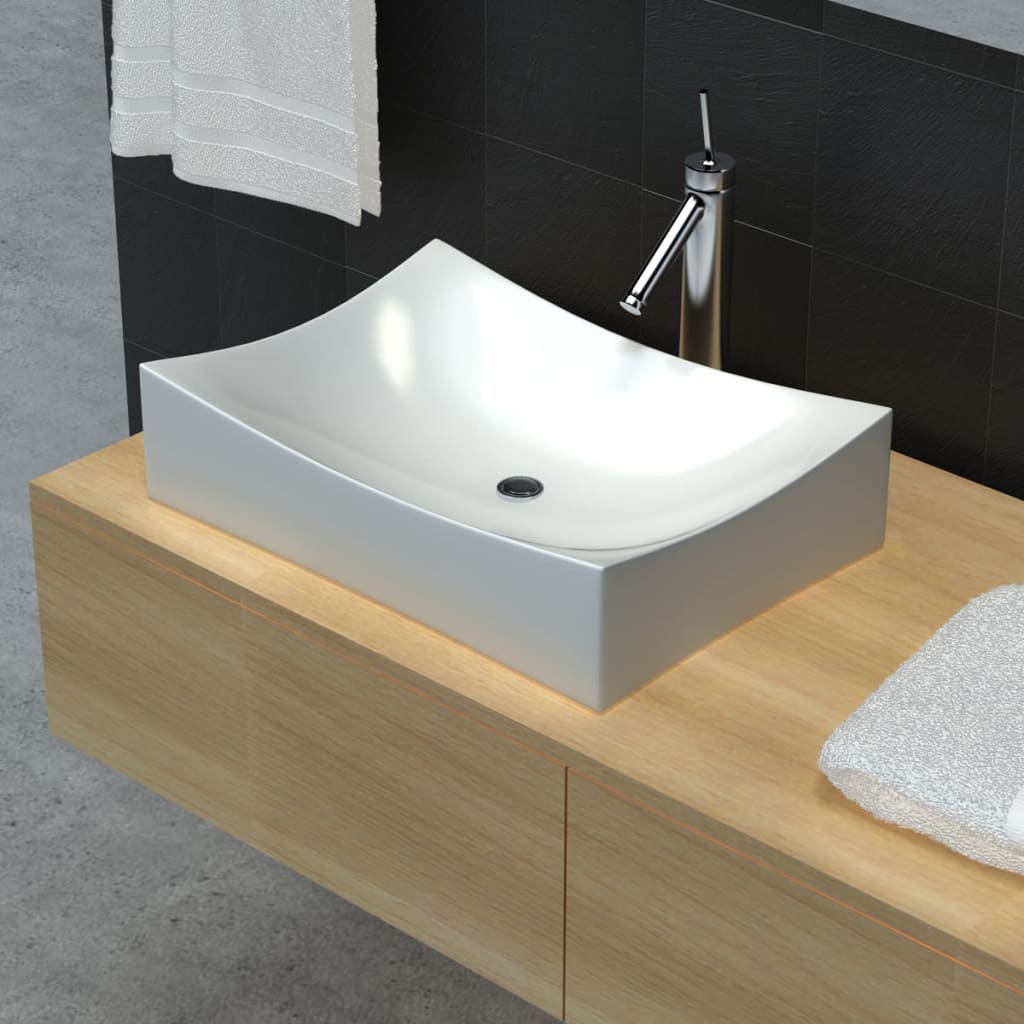 Chiuvetă ceramică porțelan pt. baie, design artistic, alb extralucios Chiuvetă ceramică porțelan pt. baie, design artistic, alb extralucios