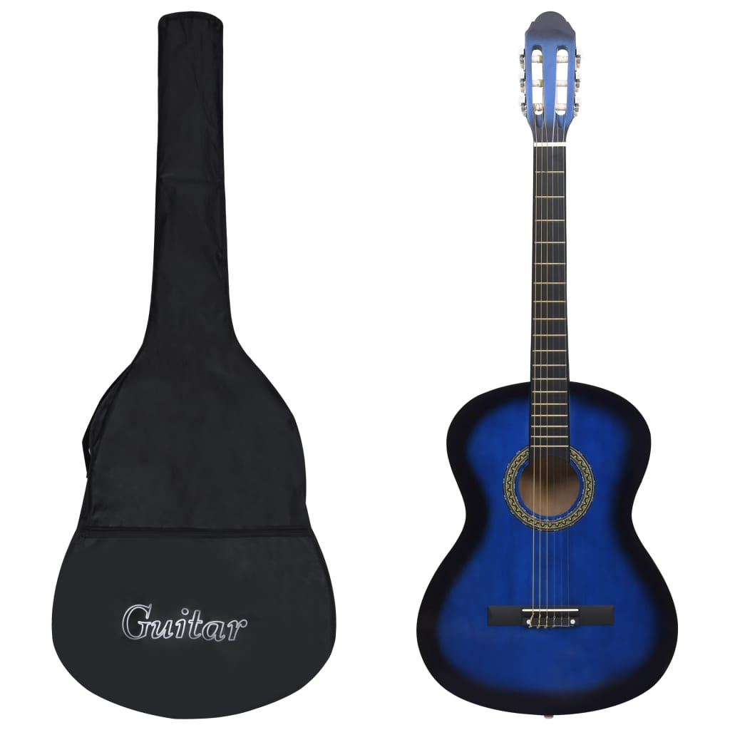 vidaXL Chitară clasică pentru începători, cu husă, albastru 4/4 39" vidaXL Chitară clasică pentru începători, cu husă, albastru 4/4 39"