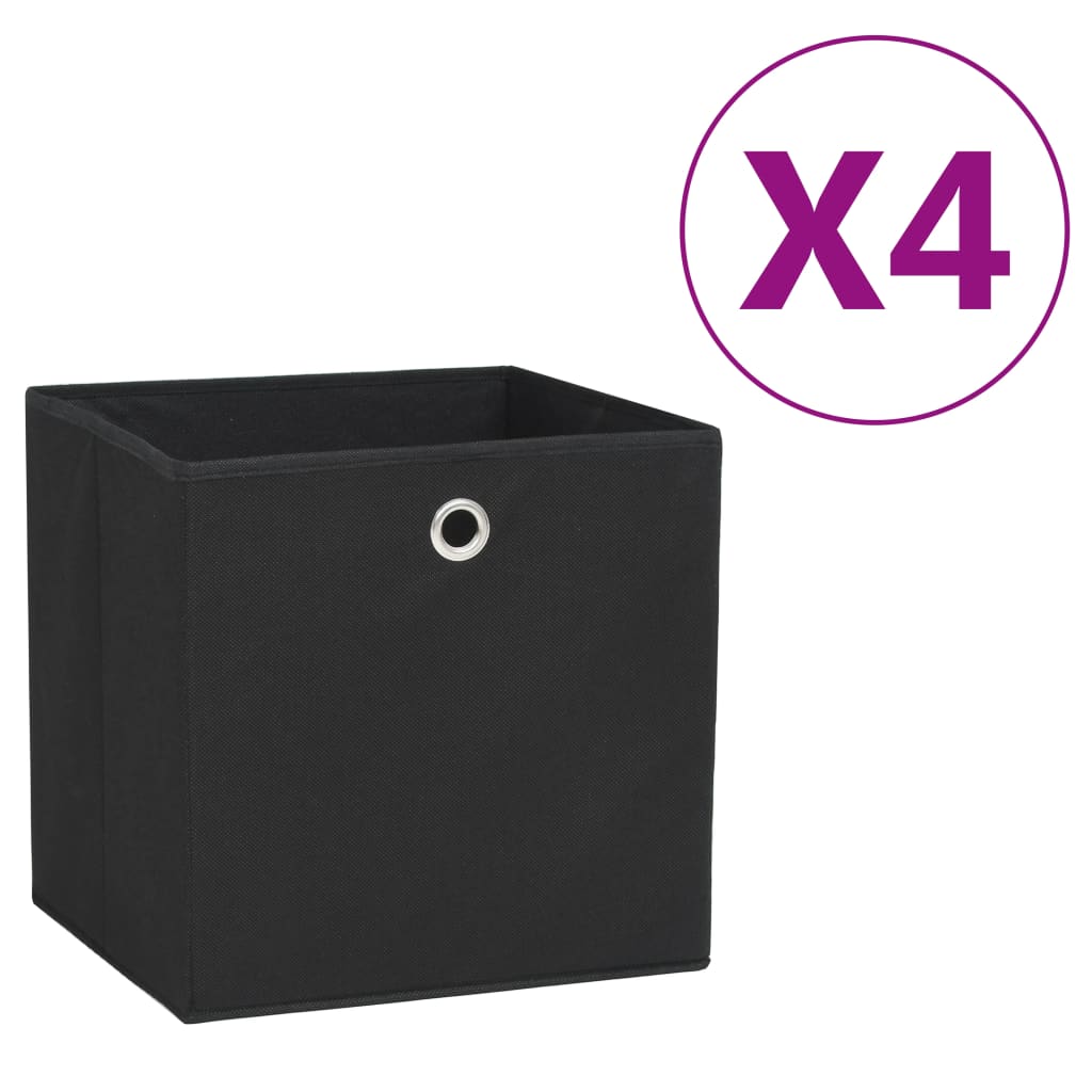 vidaXL Cutii depozitare, 4 buc., negru, 28x28x28 cm, material nețesut vidaXL Cutii depozitare, 4 buc., negru, 28x28x28 cm, material nețesut