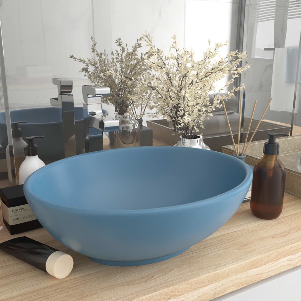 vidaXL Chiuvetă de lux, albastru mat, 40x33 cm, ceramică, formă ovală vidaXL Chiuvetă de lux, albastru mat, 40x33 cm, ceramică, formă ovală