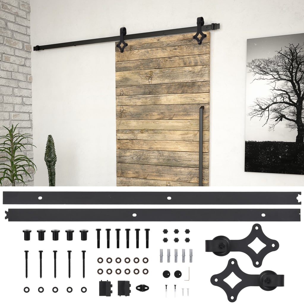 vidaXL Set feronerie pentru uși glisante SKIEN, negru, 200 cm, oțel vidaXL Set feronerie pentru uși glisante SKIEN, negru, 200 cm, oțel