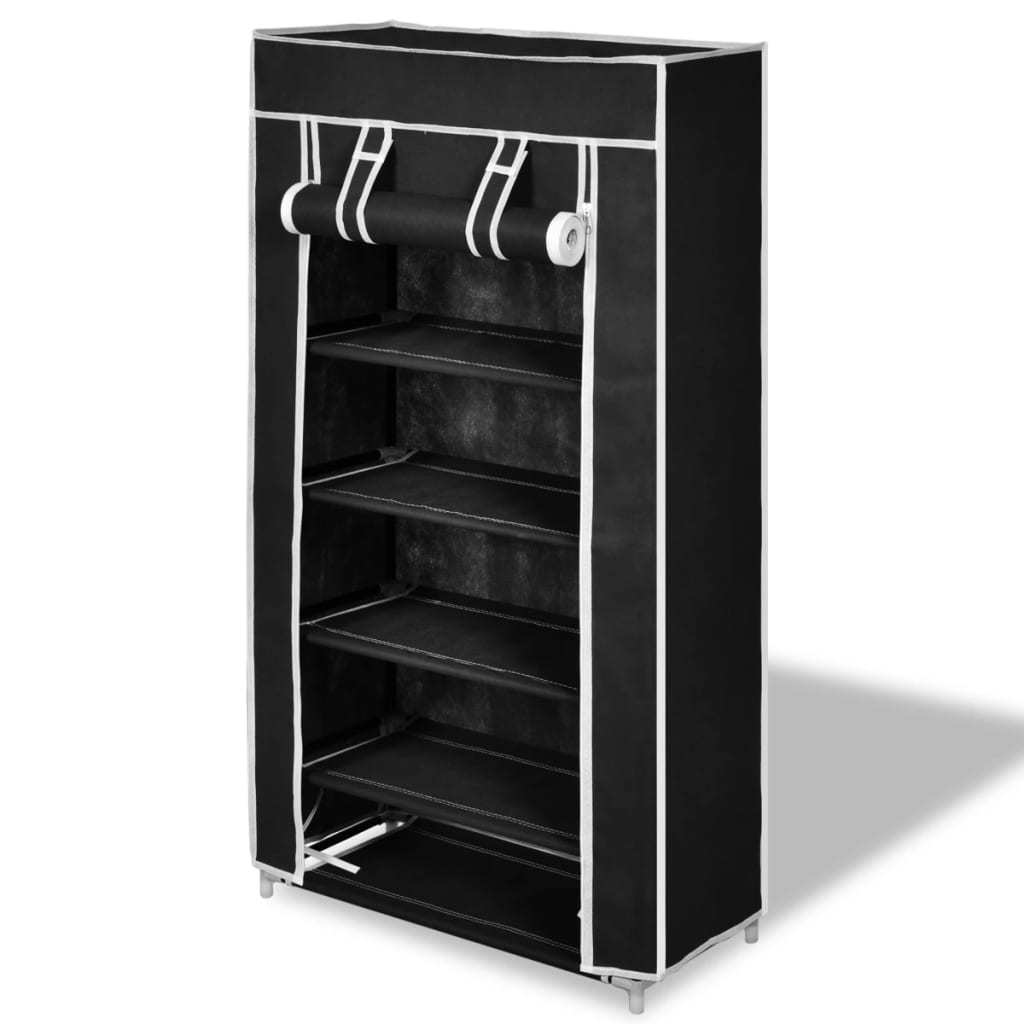 vidaXL Dulap pantofi material textil cu capac, negru, 58x 28x106 cm vidaXL Dulap pantofi material textil cu capac, negru, 58x 28x106 cm