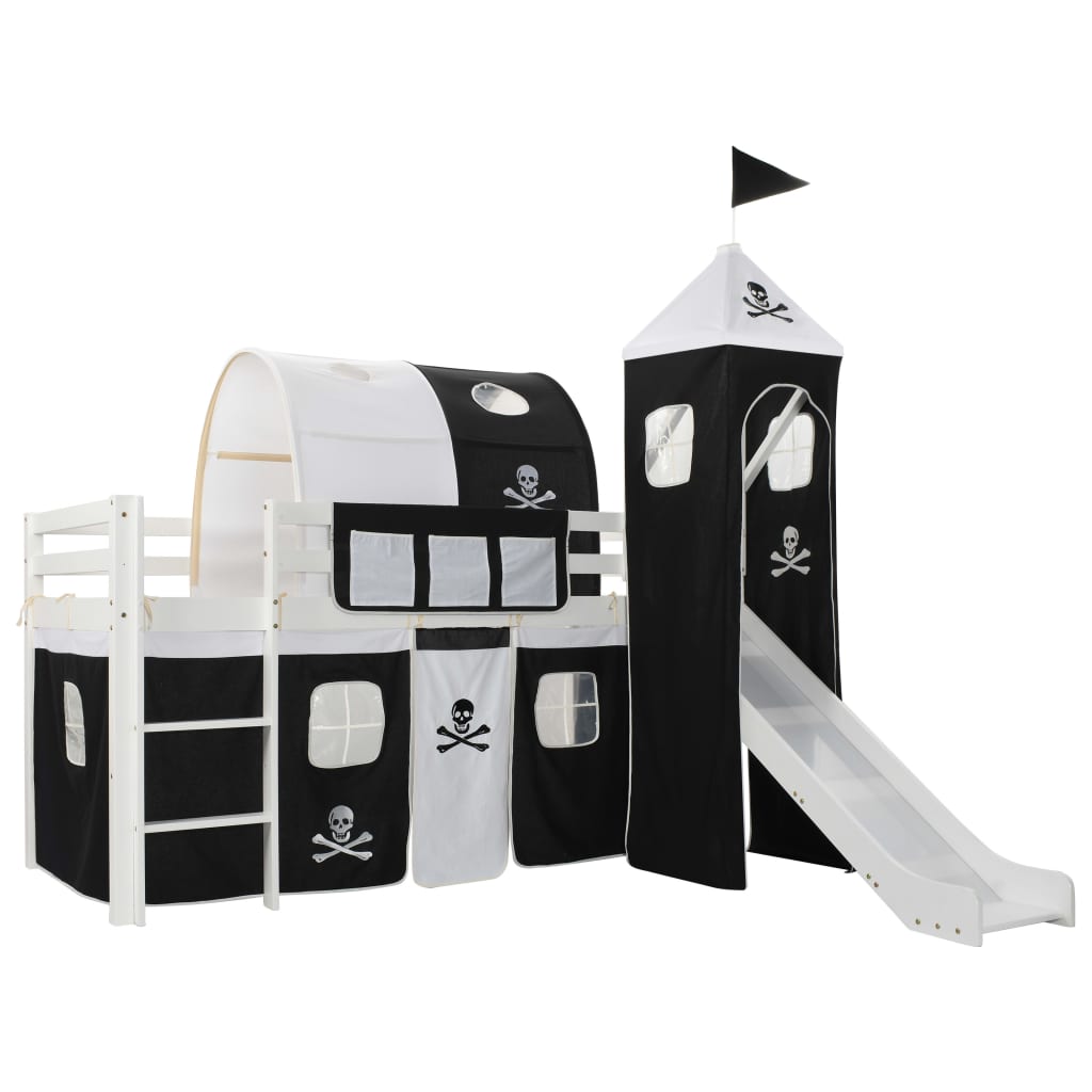 vidaXL Cadru pat etajat copii cu tobogan & scară 97x208cm lemn de pin vidaXL Cadru pat etajat copii cu tobogan & scară 97x208cm lemn de pin