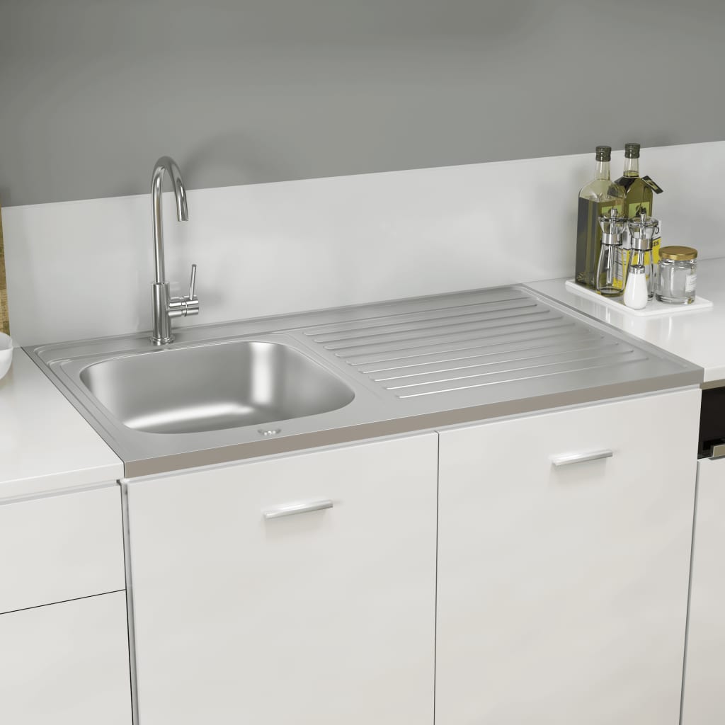 vidaXL Chiuvetă bucătărie cu scurgător, argintiu, 1000x600x155 mm oțel vidaXL Chiuvetă bucătărie cu scurgător, argintiu, 1000x600x155 mm oțel