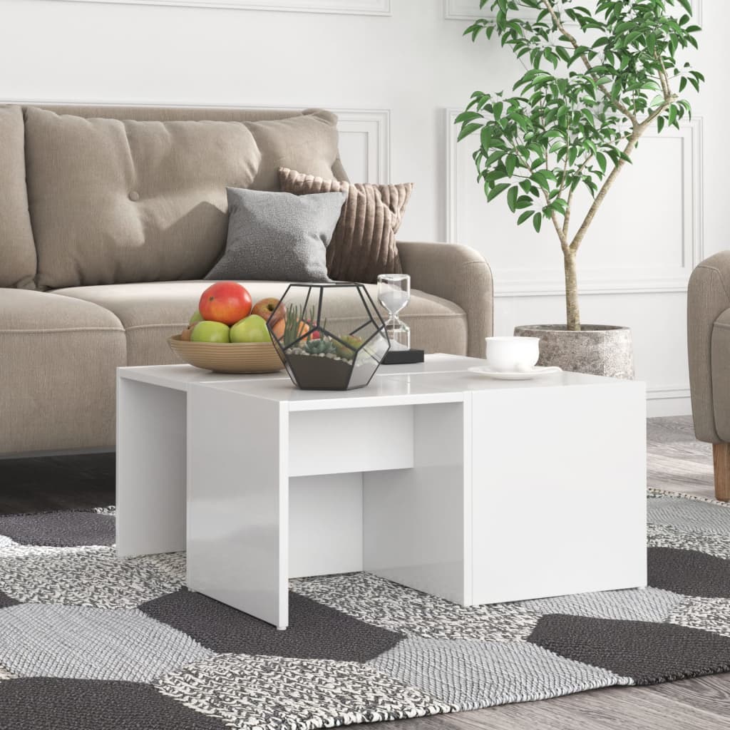 vidaXL Măsuțe de cafea, 4 buc., alb extralucios, 33x33x33 cm, PAL vidaXL Măsuțe de cafea, 4 buc., alb extralucios, 33x33x33 cm, PAL
