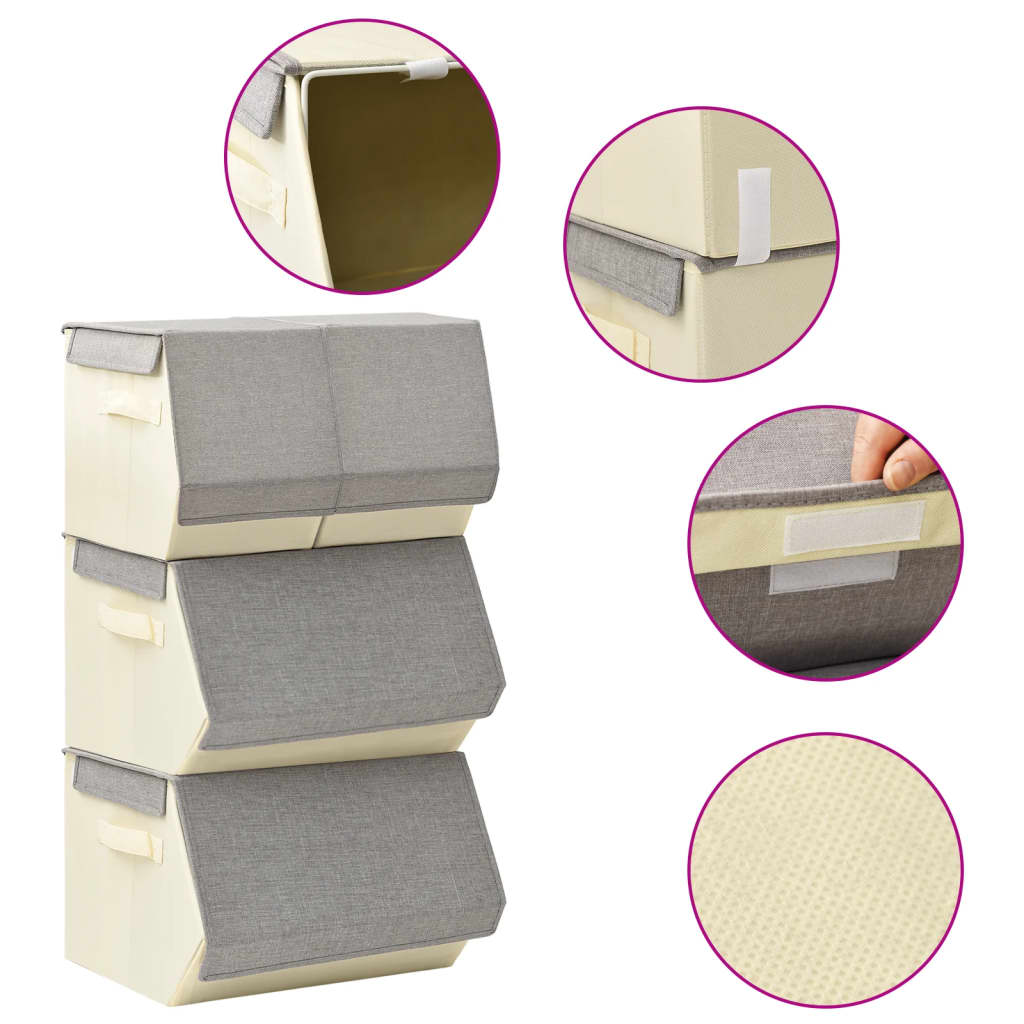 vidaXL Set cutii depozitare stivuibile, 4 buc., gri și crem, țesătură vidaXL Set cutii depozitare stivuibile, 4 buc., gri și crem, țesătură