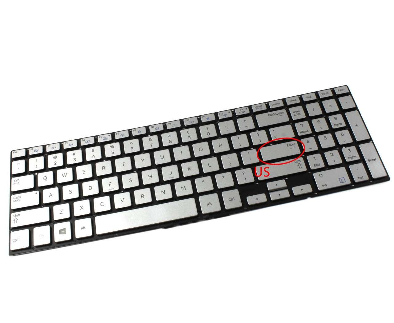 Tastatura argintie Samsung N220 iluminata layout US fara rama enter mic Tastatura argintie Samsung N220 iluminata layout US fara rama enter mic