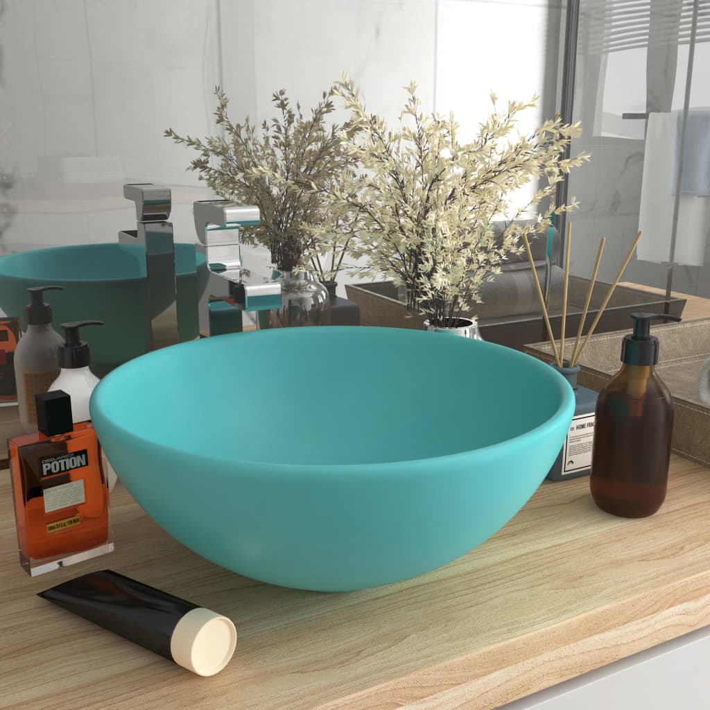vidaXL Chiuvetă baie lux verde deschis mat 32,5x14 cm ceramică rotund vidaXL Chiuvetă baie lux verde deschis mat 32,5x14 cm ceramică rotund