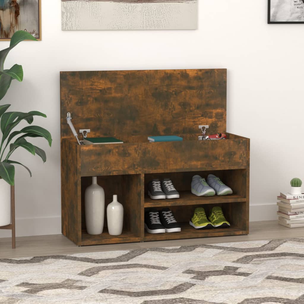 vidaXL Bancă pentru pantofi stejar fumuriu 80x30x45 cm lemn prelucrat vidaXL Bancă pentru pantofi stejar fumuriu 80x30x45 cm lemn prelucrat