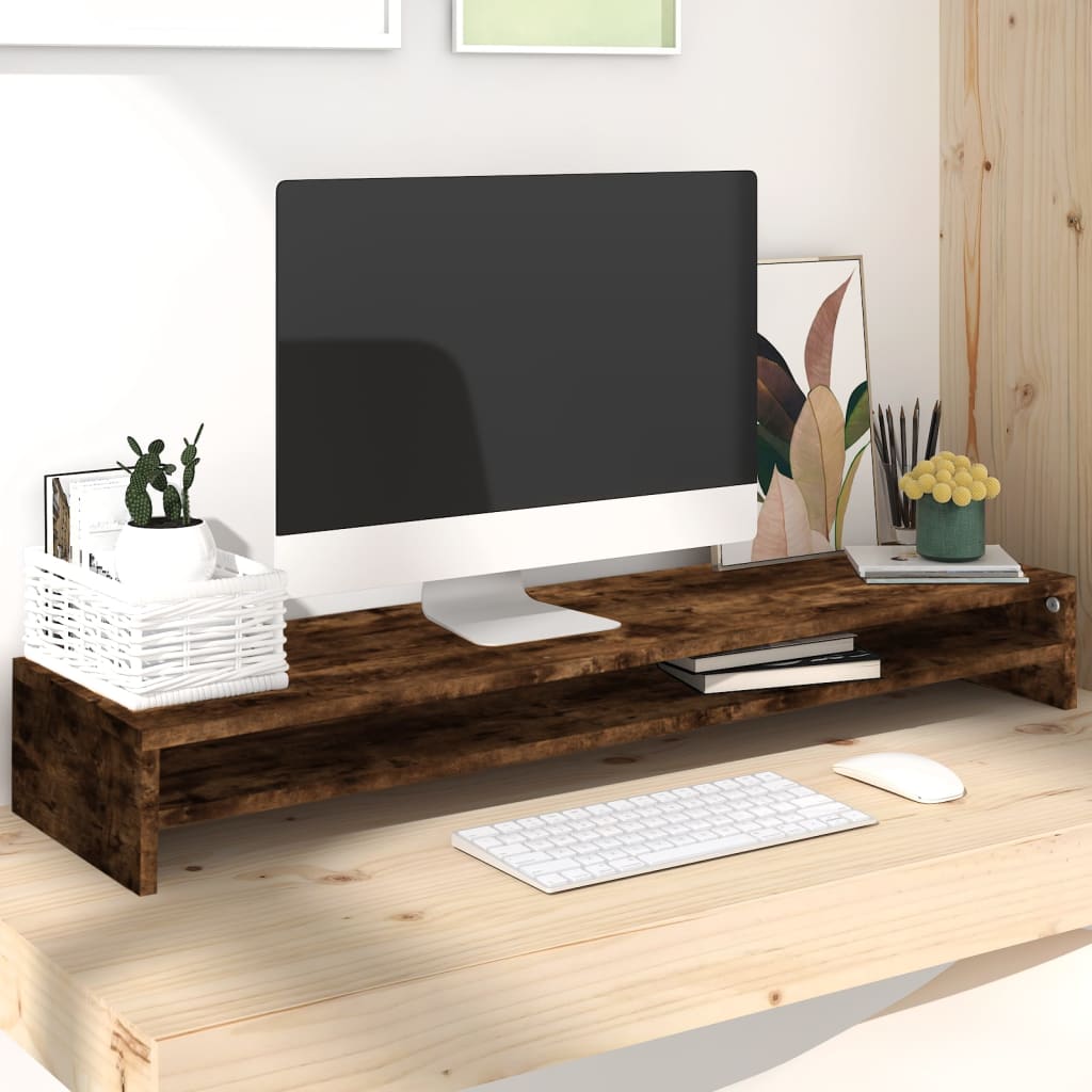 vidaXL Suport pentru monitor stejar fumuriu 100x24x13cm lemn prelucrat vidaXL Suport pentru monitor stejar fumuriu 100x24x13cm lemn prelucrat