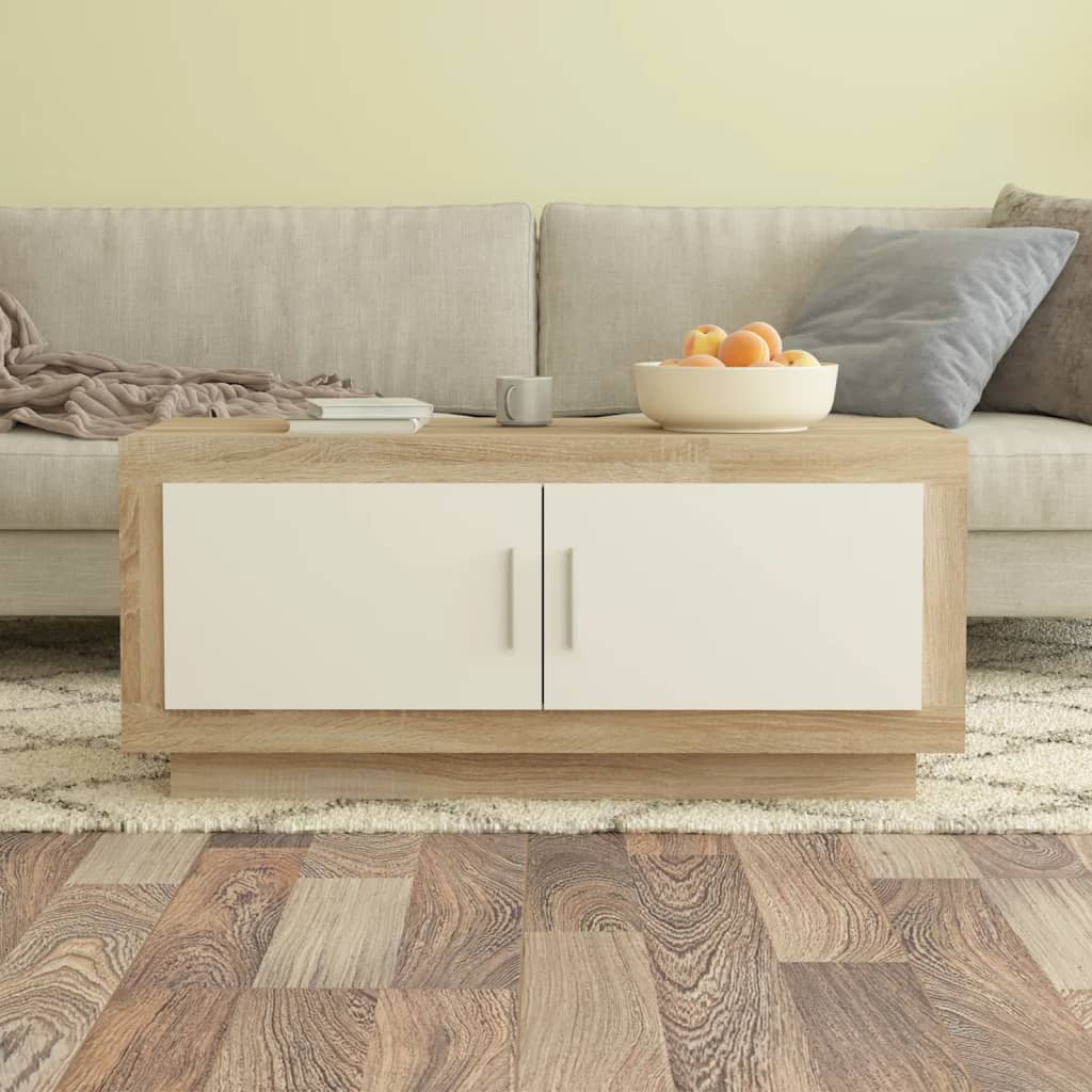 vidaXL Măsuță cafea, alb și stejar sonoma, 102x50x45cm, lemn prelucrat vidaXL Măsuță cafea, alb și stejar sonoma, 102x50x45cm, lemn prelucrat