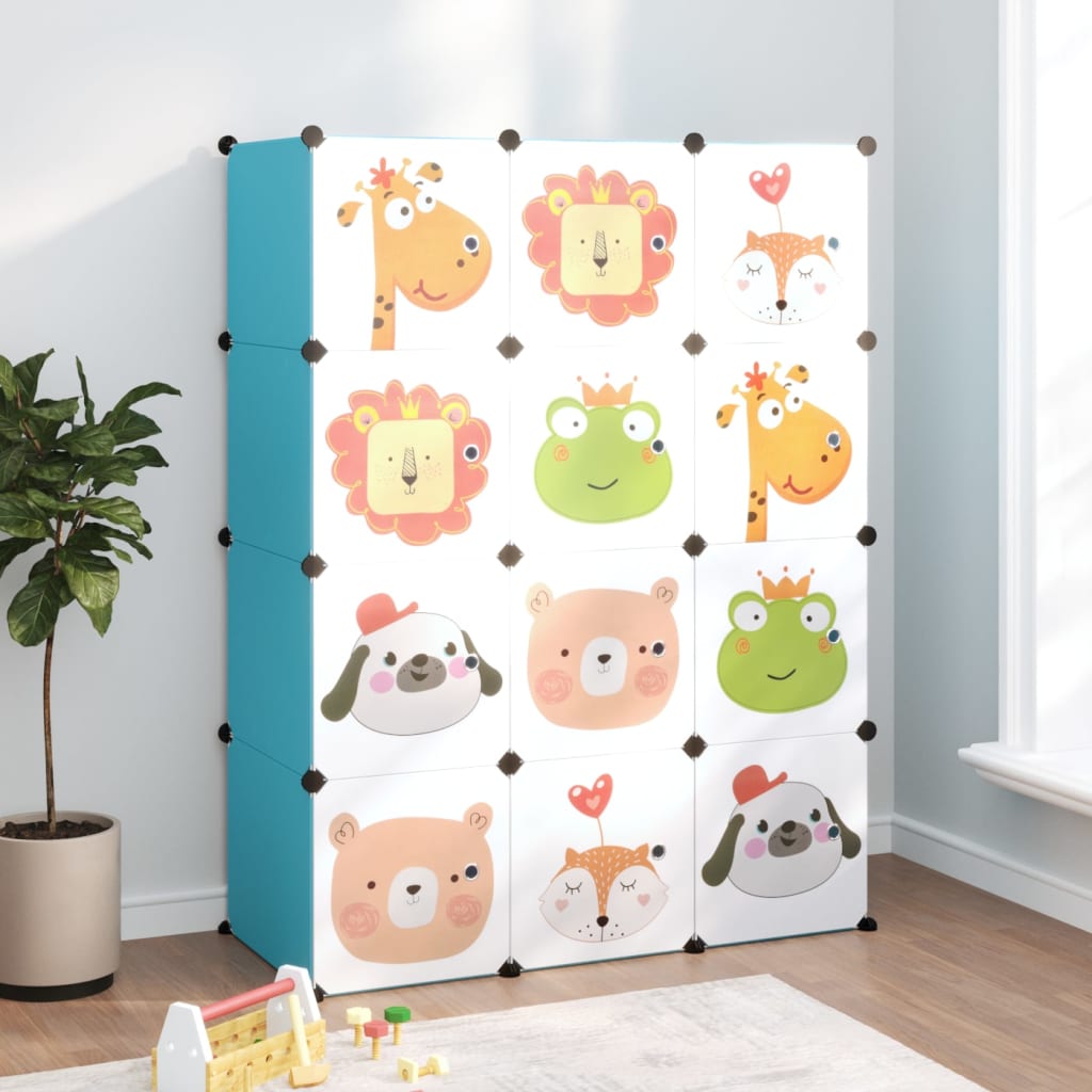 vidaXL Dulap de depozitare cub pentru copii, 12 cuburi, albastru, PP vidaXL Dulap de depozitare cub pentru copii, 12 cuburi, albastru, PP