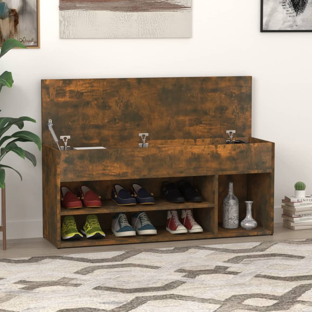 vidaXL Bancă pentru pantofi stejar fumuriu 105x30x45 cm lemn prelucrat vidaXL Bancă pentru pantofi stejar fumuriu 105x30x45 cm lemn prelucrat