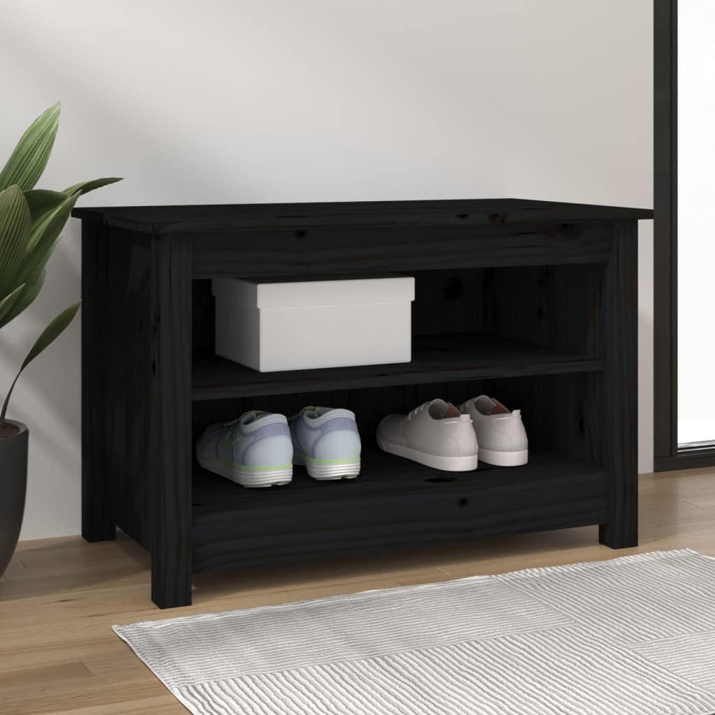 vidaXL Bancă pentru pantofi, negru, 70x38x45,5 cm, lemn masiv de pin vidaXL Bancă pentru pantofi, negru, 70x38x45,5 cm, lemn masiv de pin
