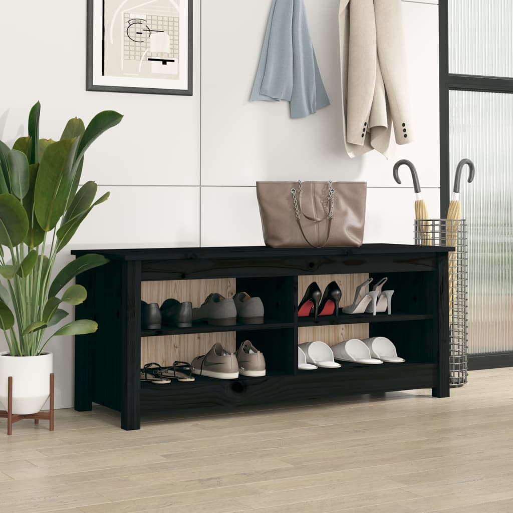 vidaXL Bancă pentru pantofi, negru, 110x38x45,5 cm, lemn masiv de pin vidaXL Bancă pentru pantofi, negru, 110x38x45,5 cm, lemn masiv de pin