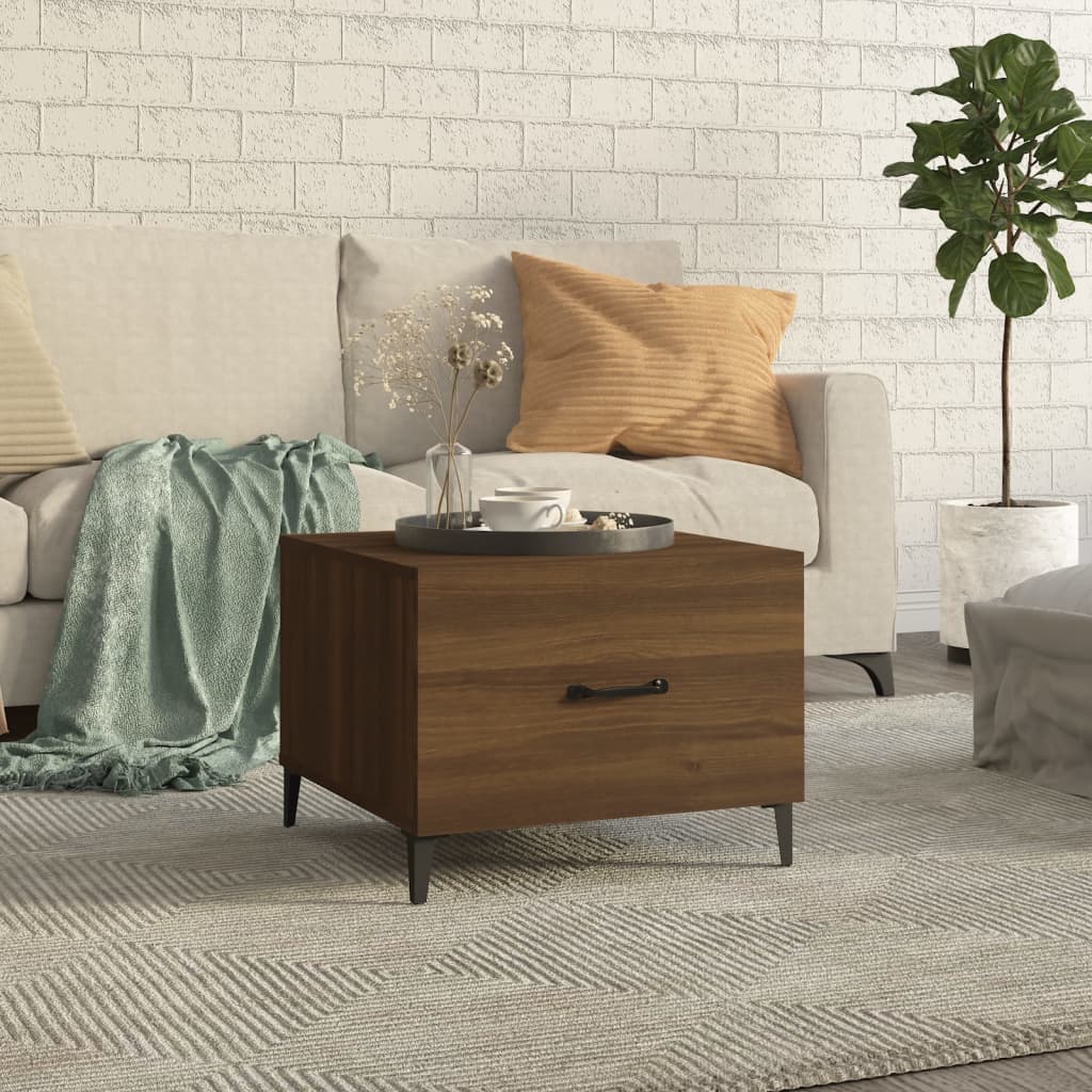 vidaXL Măsuță de cafea cu picioare metalice, stejar maro, 50x50x40 cm vidaXL Măsuță de cafea cu picioare metalice, stejar maro, 50x50x40 cm