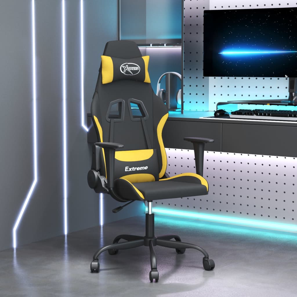 vidaXL Scaun de gaming cu masaj, negru și galben, material textil vidaXL Scaun de gaming cu masaj, negru și galben, material textil
