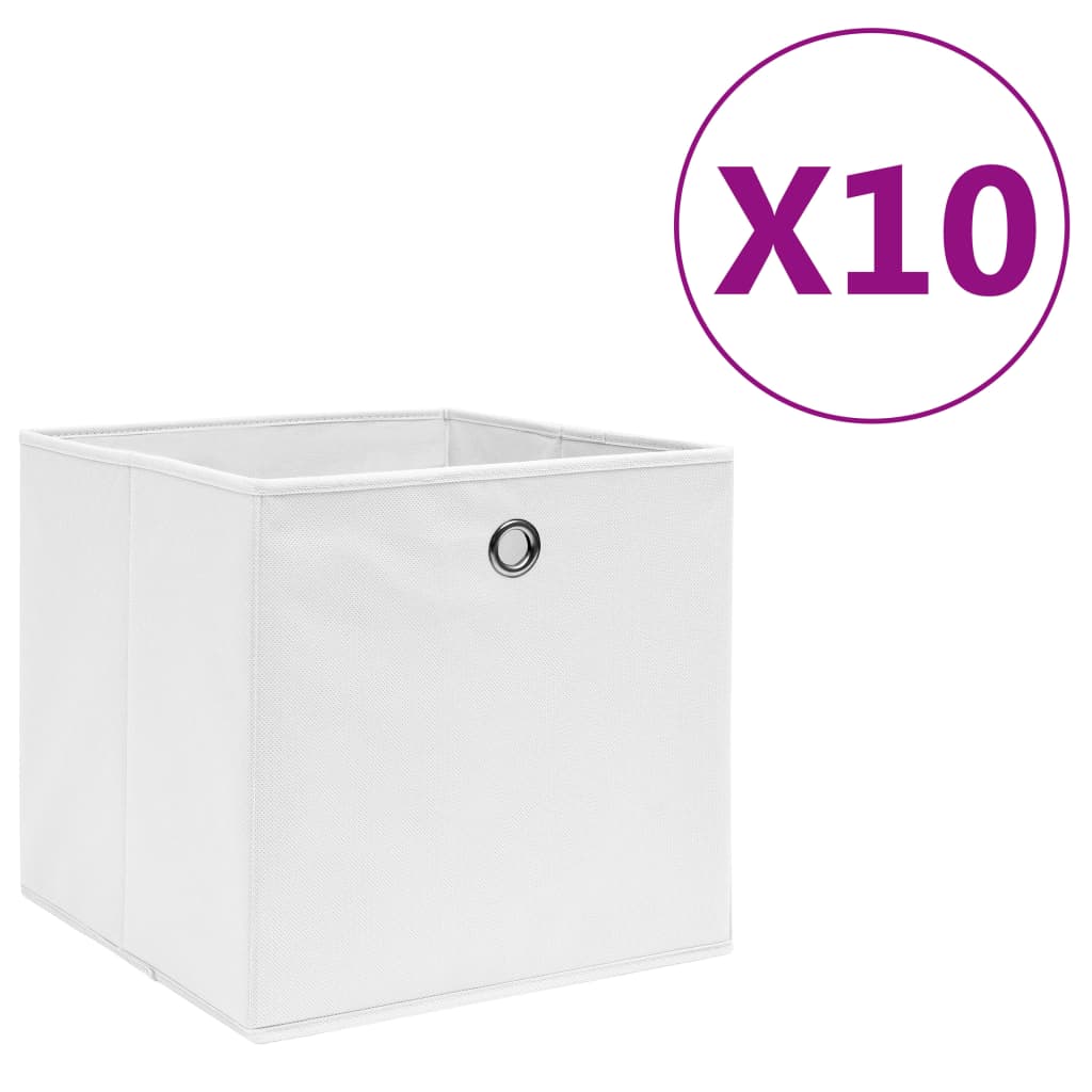 vidaXL Cutii depozitare, 10 buc., alb, 28x28x28 cm, material nețesut vidaXL Cutii depozitare, 10 buc., alb, 28x28x28 cm, material nețesut