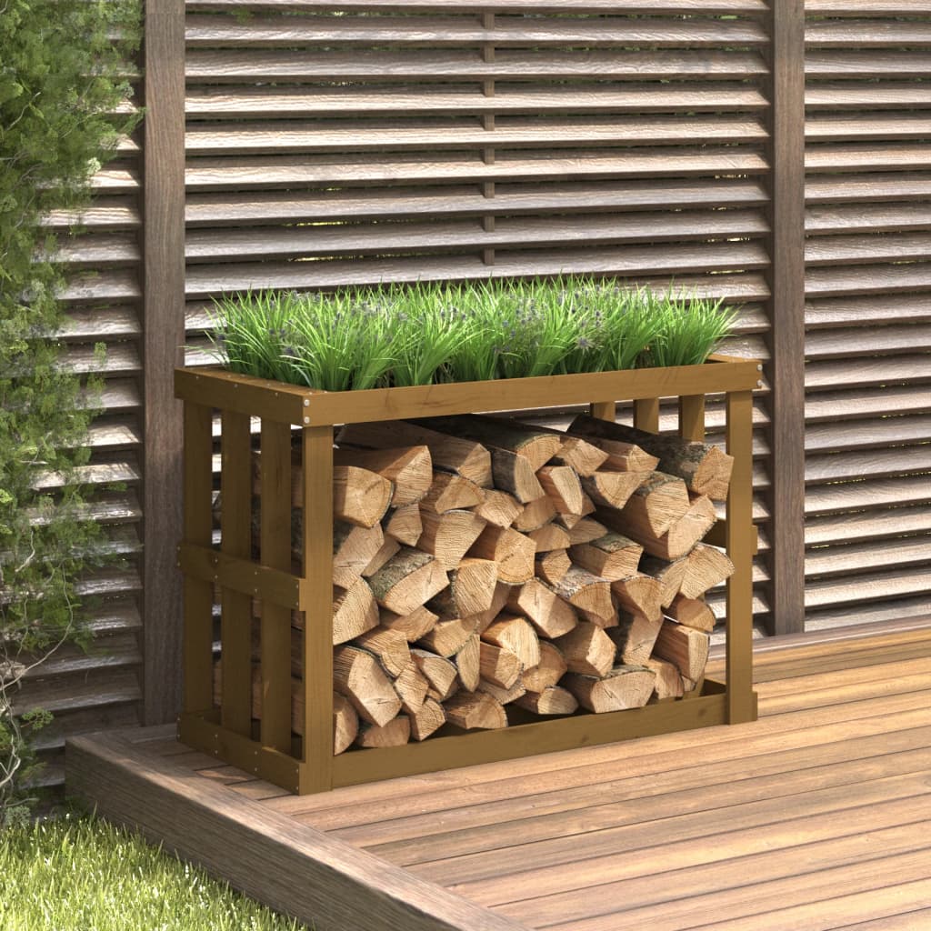 vidaXL Suport bușteni exterior maro miere 108x52x74 cm lemn masiv pin vidaXL Suport bușteni exterior maro miere 108x52x74 cm lemn masiv pin