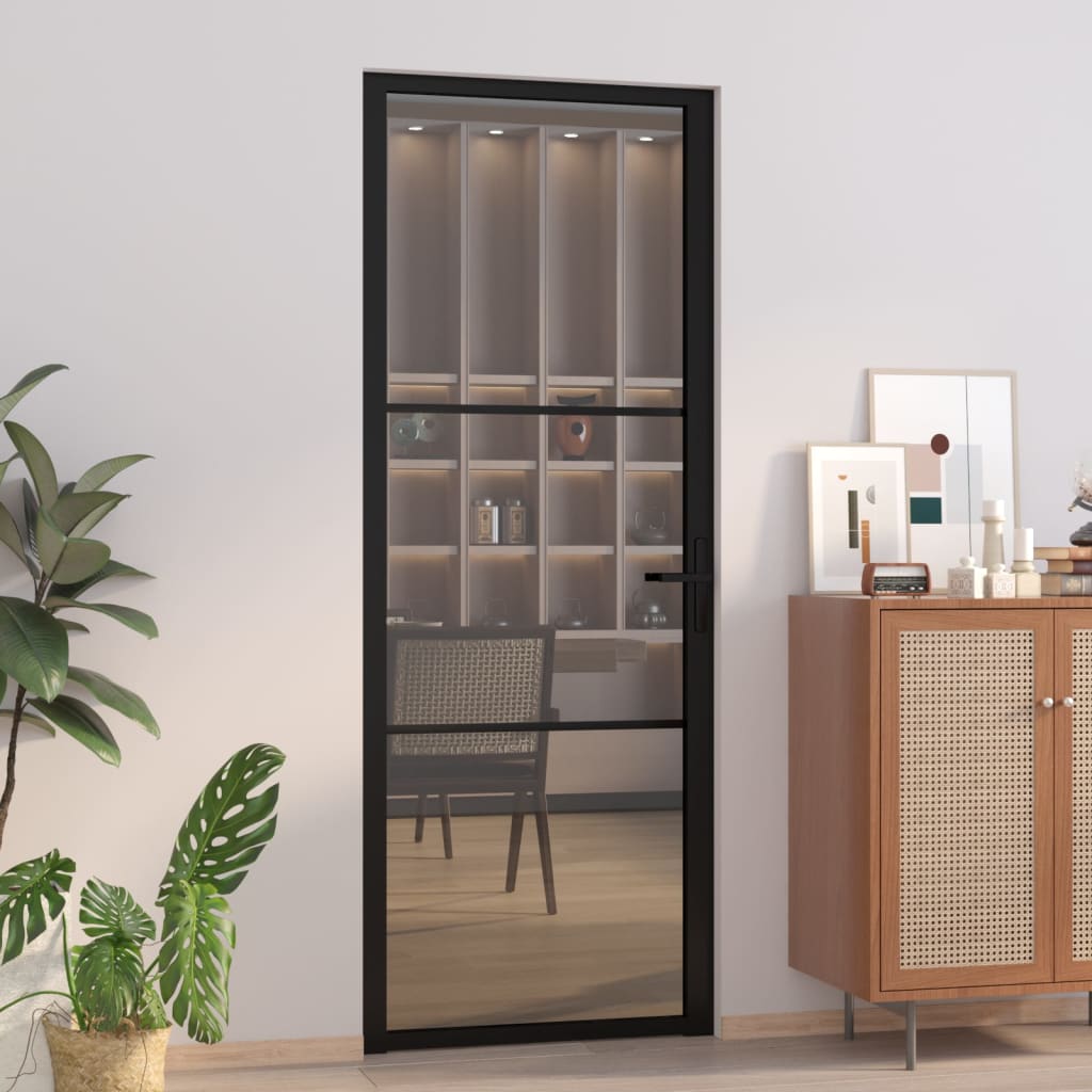vidaXL Ușă de interior, 76x201,5 cm, negru, sticlă ESG și aluminiu vidaXL Ușă de interior, 76x201,5 cm, negru, sticlă ESG și aluminiu