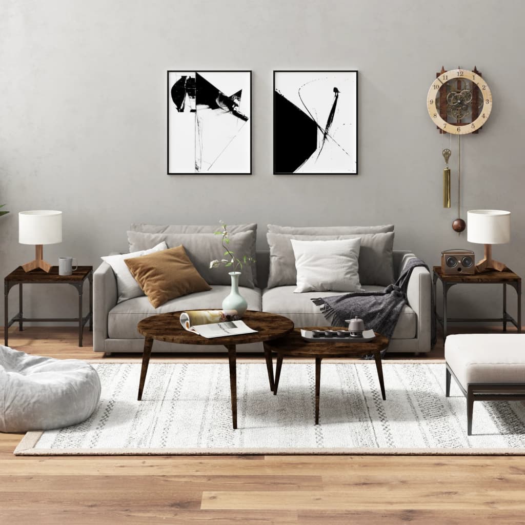 vidaXL Mese laterale, 2 buc. stejar fumuriu 40x40x35 cm lemn prelucrat vidaXL Mese laterale, 2 buc. stejar fumuriu 40x40x35 cm lemn prelucrat