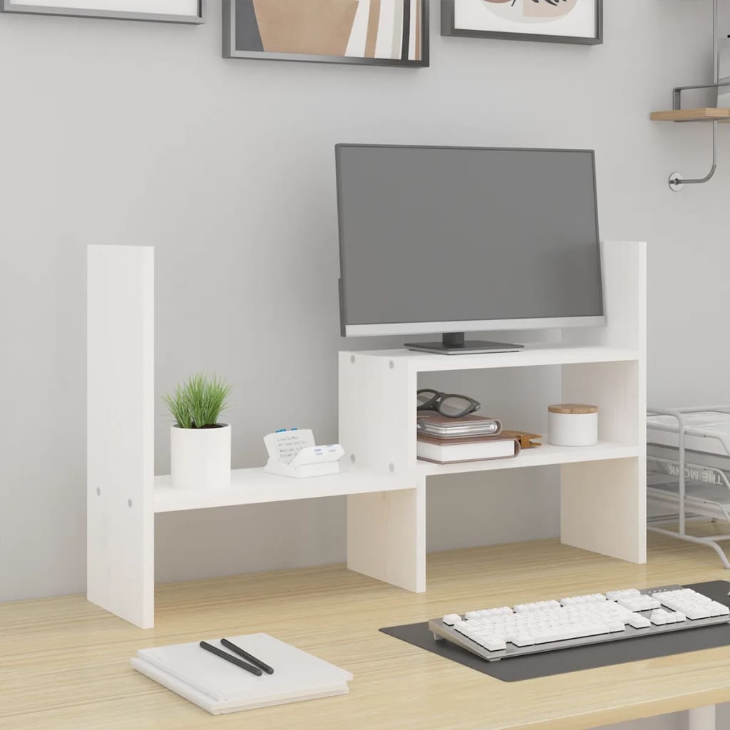 vidaXL Suport pentru monitor, alb, (39-72)x17x43 cm, lemn masiv pin vidaXL Suport pentru monitor, alb, (39-72)x17x43 cm, lemn masiv pin