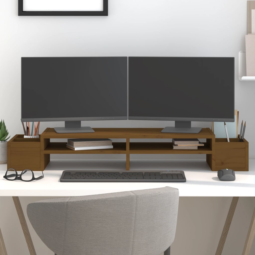vidaXL Suport pentru monitor, maro miere 100x27,5x15 cm lemn masiv pin vidaXL Suport pentru monitor, maro miere 100x27,5x15 cm lemn masiv pin