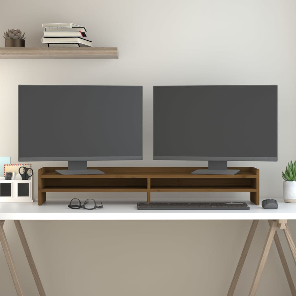 vidaXL Suport pentru monitor, maro miere, 100x24x16 cm, lemn masiv pin vidaXL Suport pentru monitor, maro miere, 100x24x16 cm, lemn masiv pin