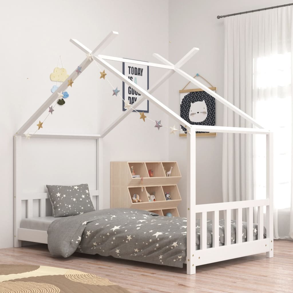 vidaXL Cadru de pat pentru copii, alb, 70 x 140 cm, lemn masiv de pin vidaXL Cadru de pat pentru copii, alb, 70 x 140 cm, lemn masiv de pin
