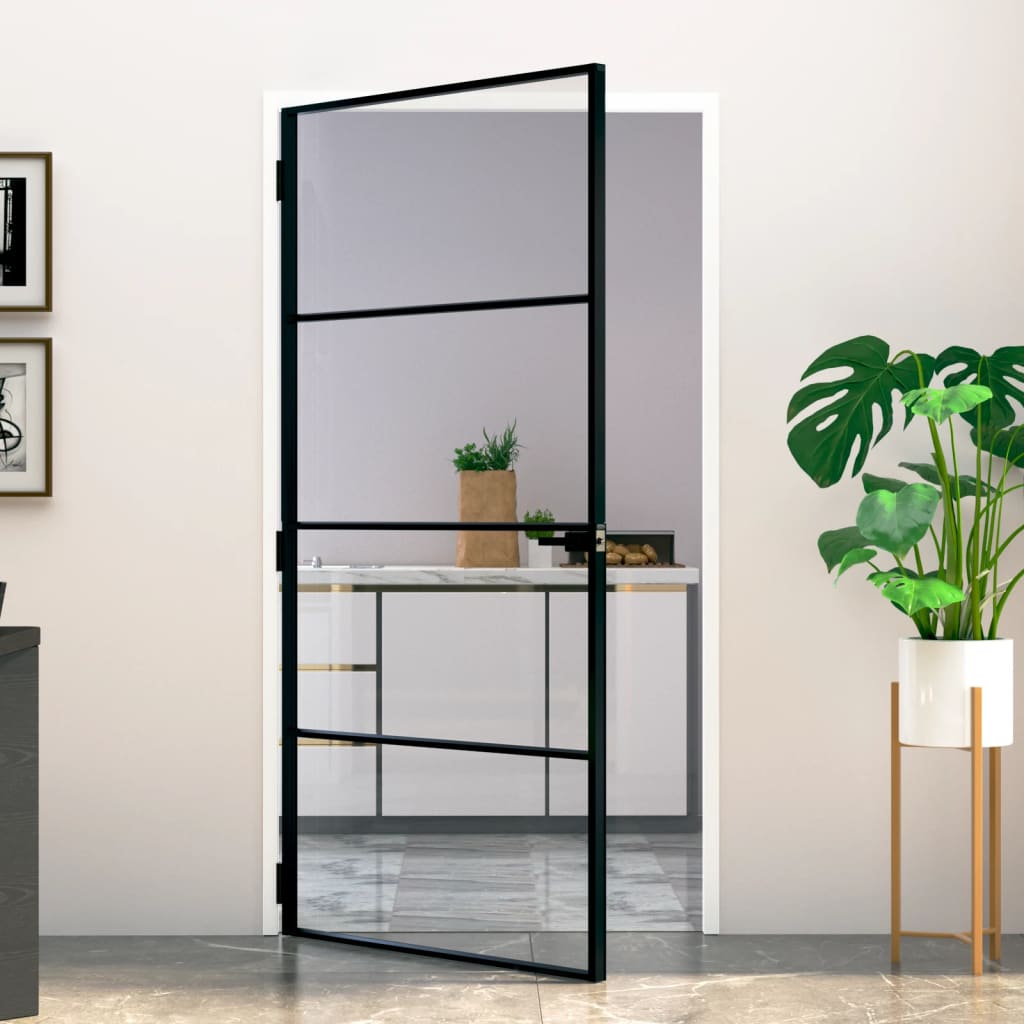 vidaXL Ușă de interior negru 102x201,5cm sticlă securiz./aluminiu slim vidaXL Ușă de interior negru 102x201,5cm sticlă securiz./aluminiu slim