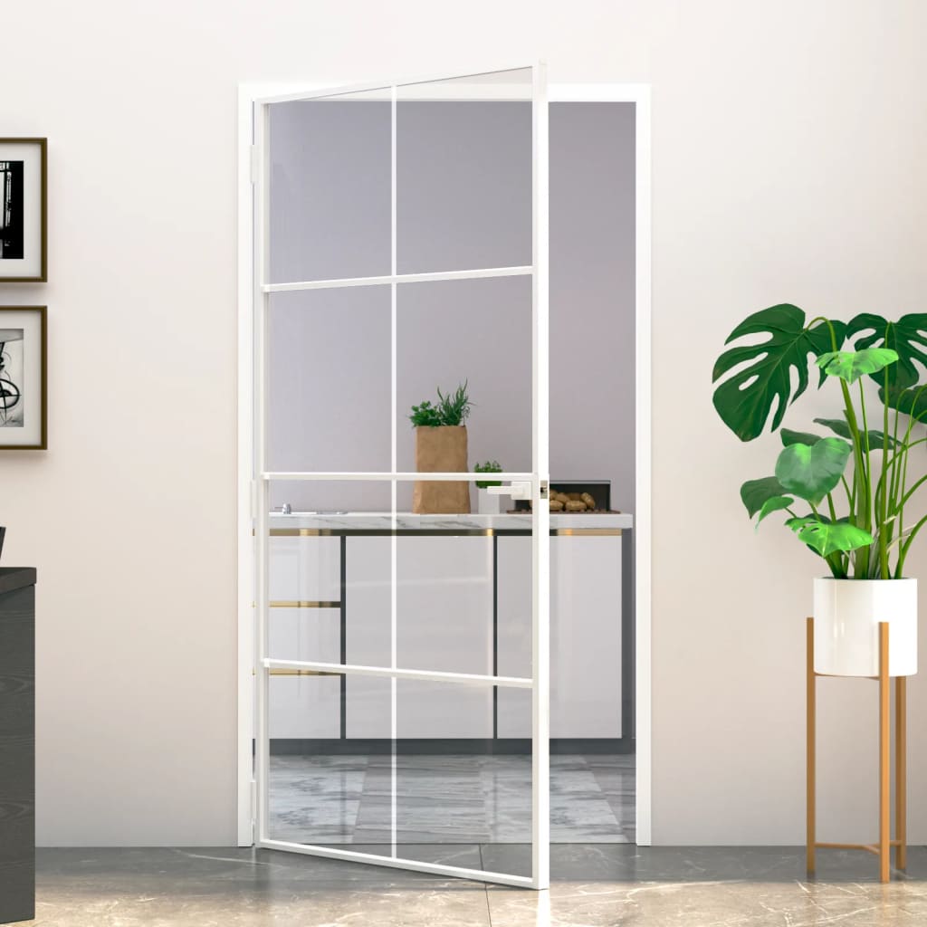 vidaXL Ușă de interior alb 102x201,5 cm sticlă securiz./aluminiu slim vidaXL Ușă de interior alb 102x201,5 cm sticlă securiz./aluminiu slim