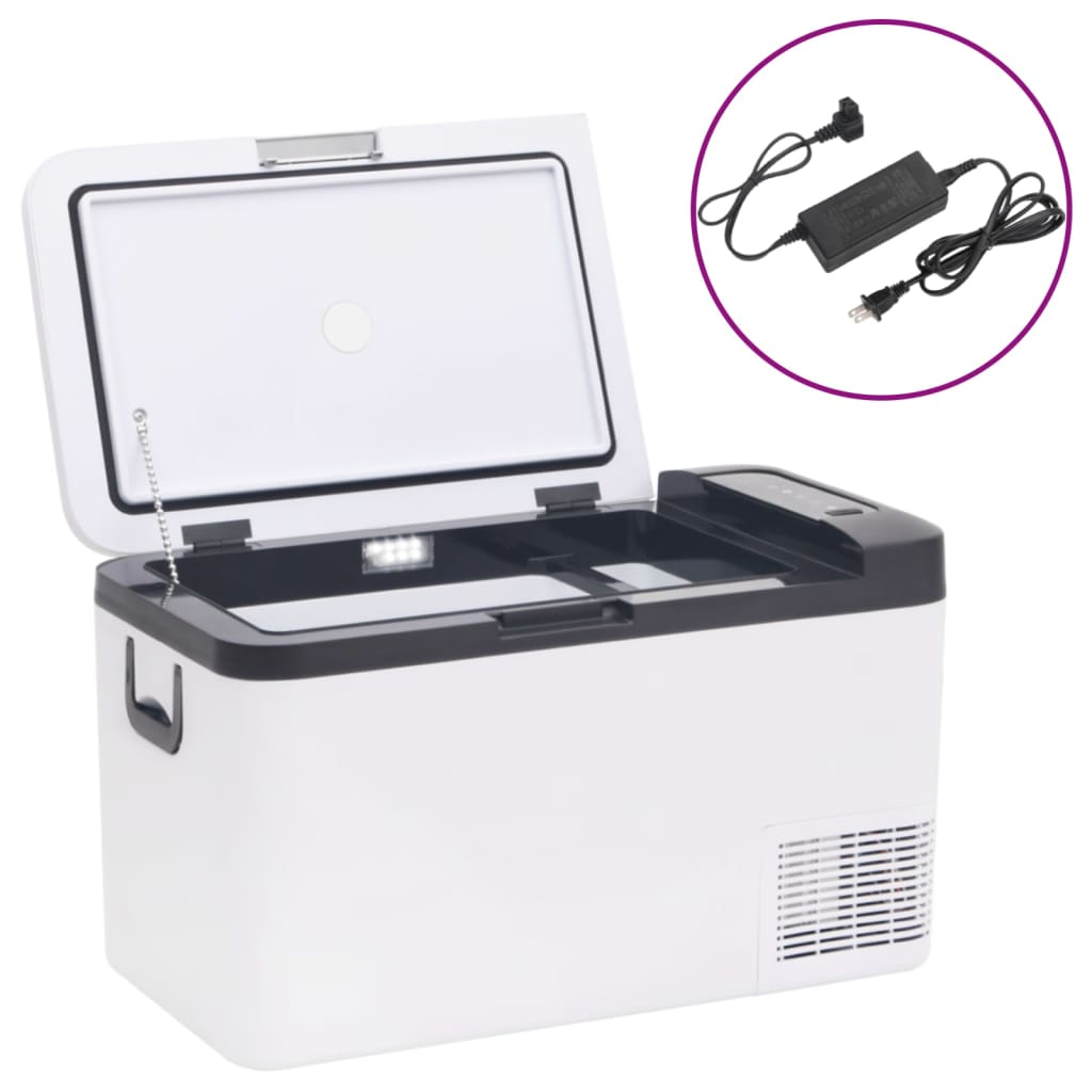 vidaXL Ladă frigorifică cu mâner și adaptor, alb-negru, 18 L, PP și PE vidaXL Ladă frigorifică cu mâner și adaptor, alb-negru, 18 L, PP și PE