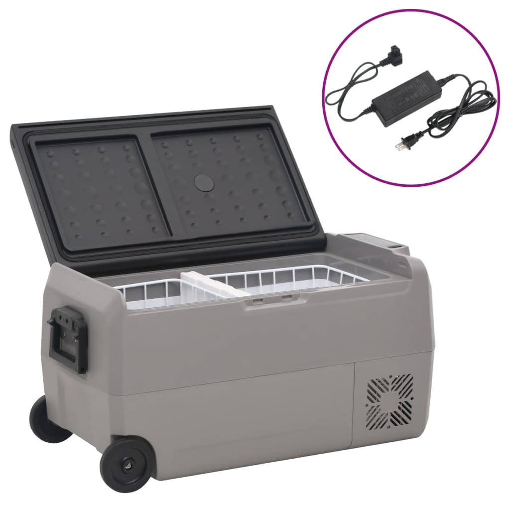 vidaXL Ladă frigorifică cu roată și adaptor, 50 L, negru&gri, PP & PE vidaXL Ladă frigorifică cu roată și adaptor, 50 L, negru&gri, PP & PE
