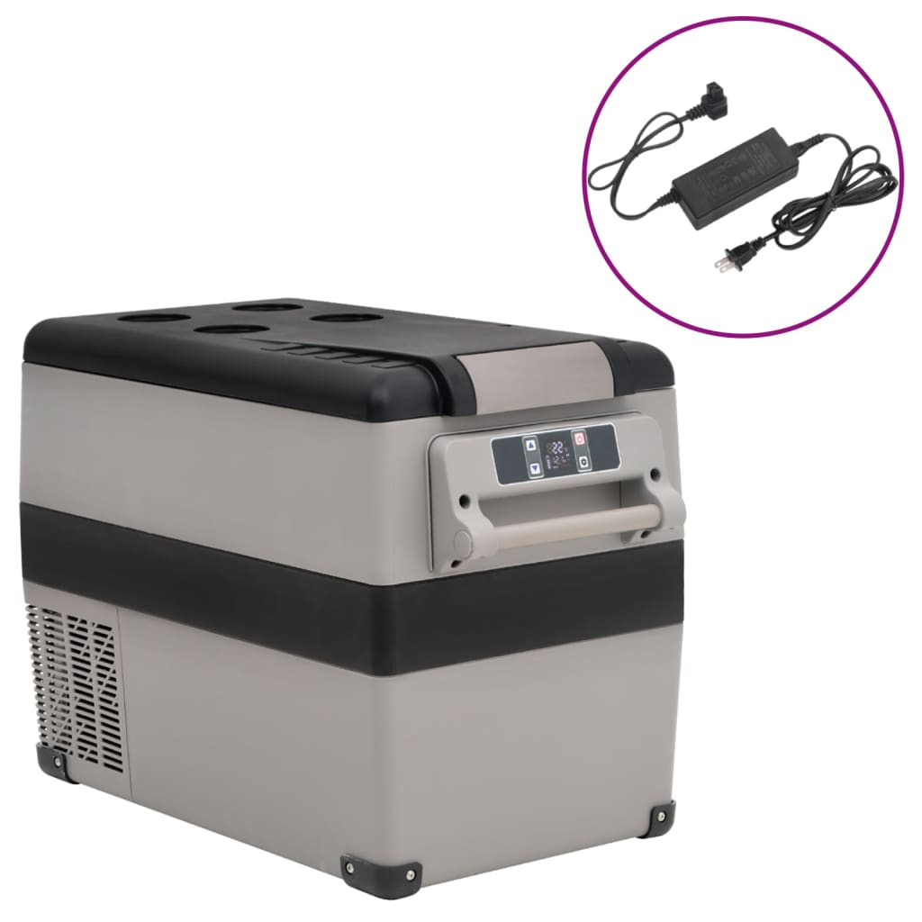 vidaXL Cutie frigorifică cu mâner și adaptor negru&gri 35 L PP și PE vidaXL Cutie frigorifică cu mâner și adaptor negru&gri 35 L PP și PE