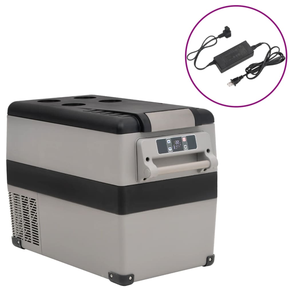 vidaXL Cutie frigorifică cu mâner și adaptor negru&gri 45 L PP și PE vidaXL Cutie frigorifică cu mâner și adaptor negru&gri 45 L PP și PE