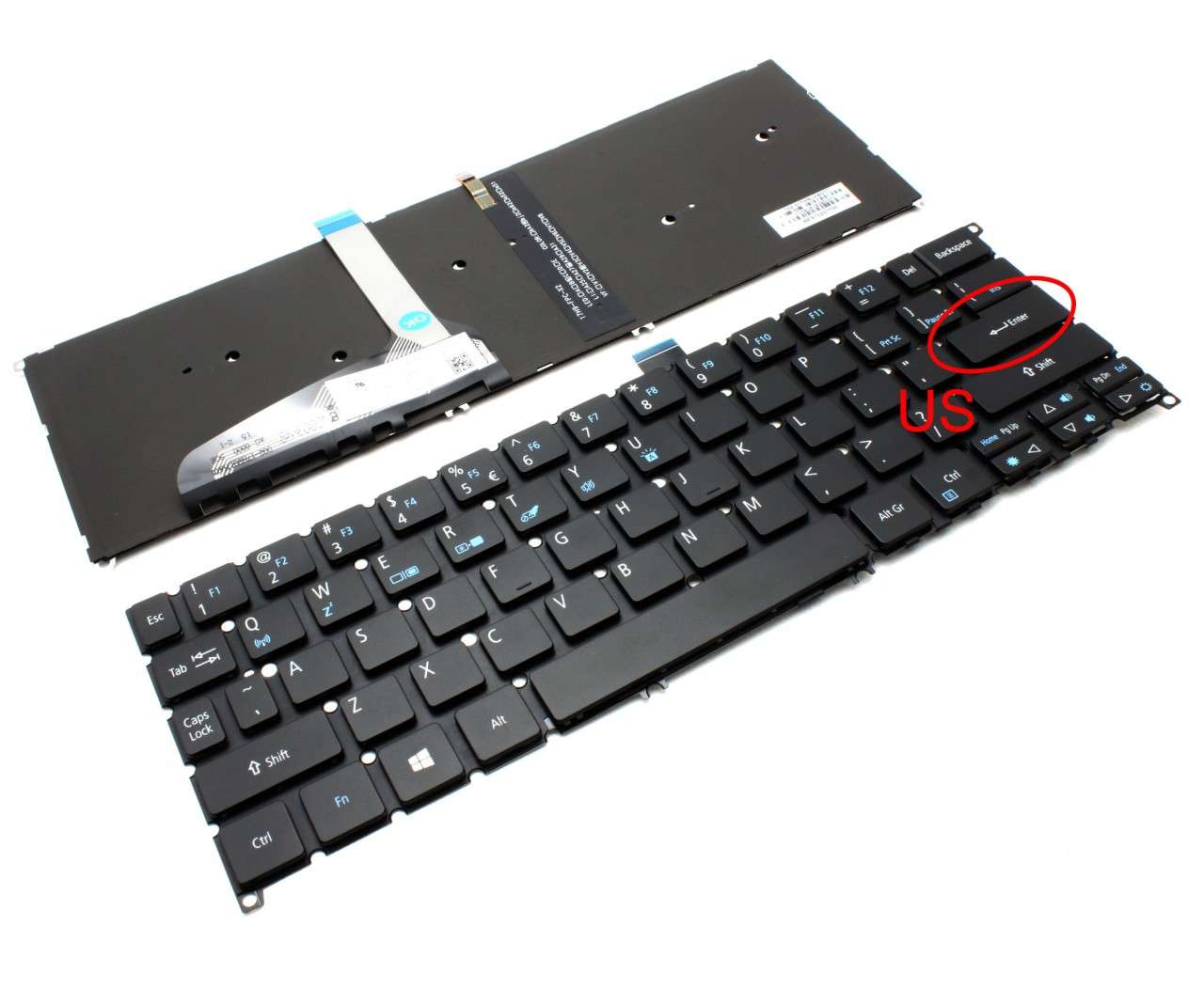 Tastatura Acer 3PZDJKATNP0 iluminata layout US fara rama enter mic Tastatura Acer 3PZDJKATNP0 iluminata layout US fara rama enter mic