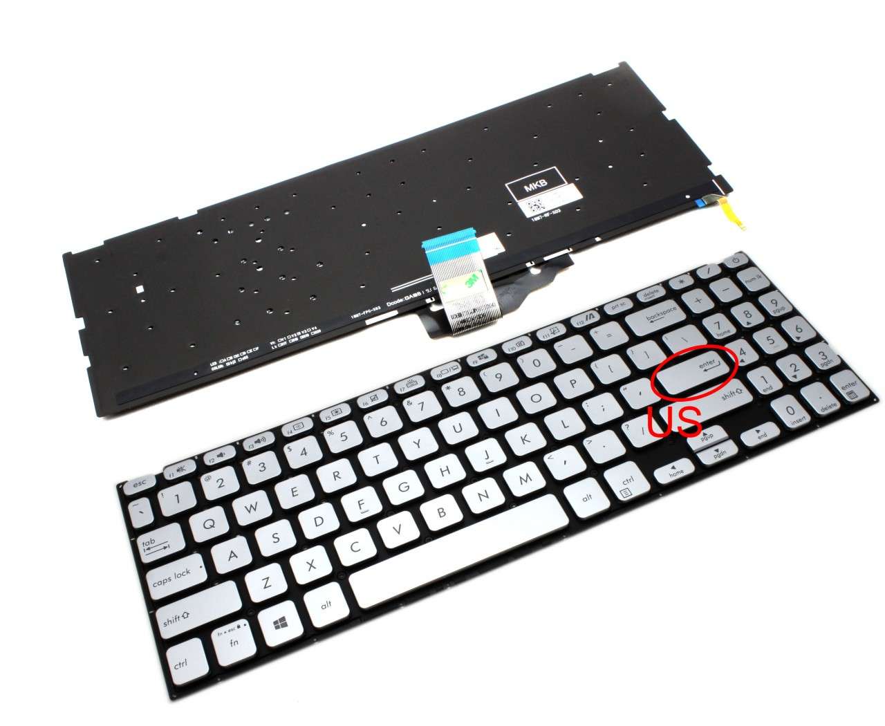 Tastatura Argintie Asus VivoBook X509FB iluminata layout US fara rama enter mic Tastatura Argintie Asus VivoBook X509FB iluminata layout US fara rama enter mic