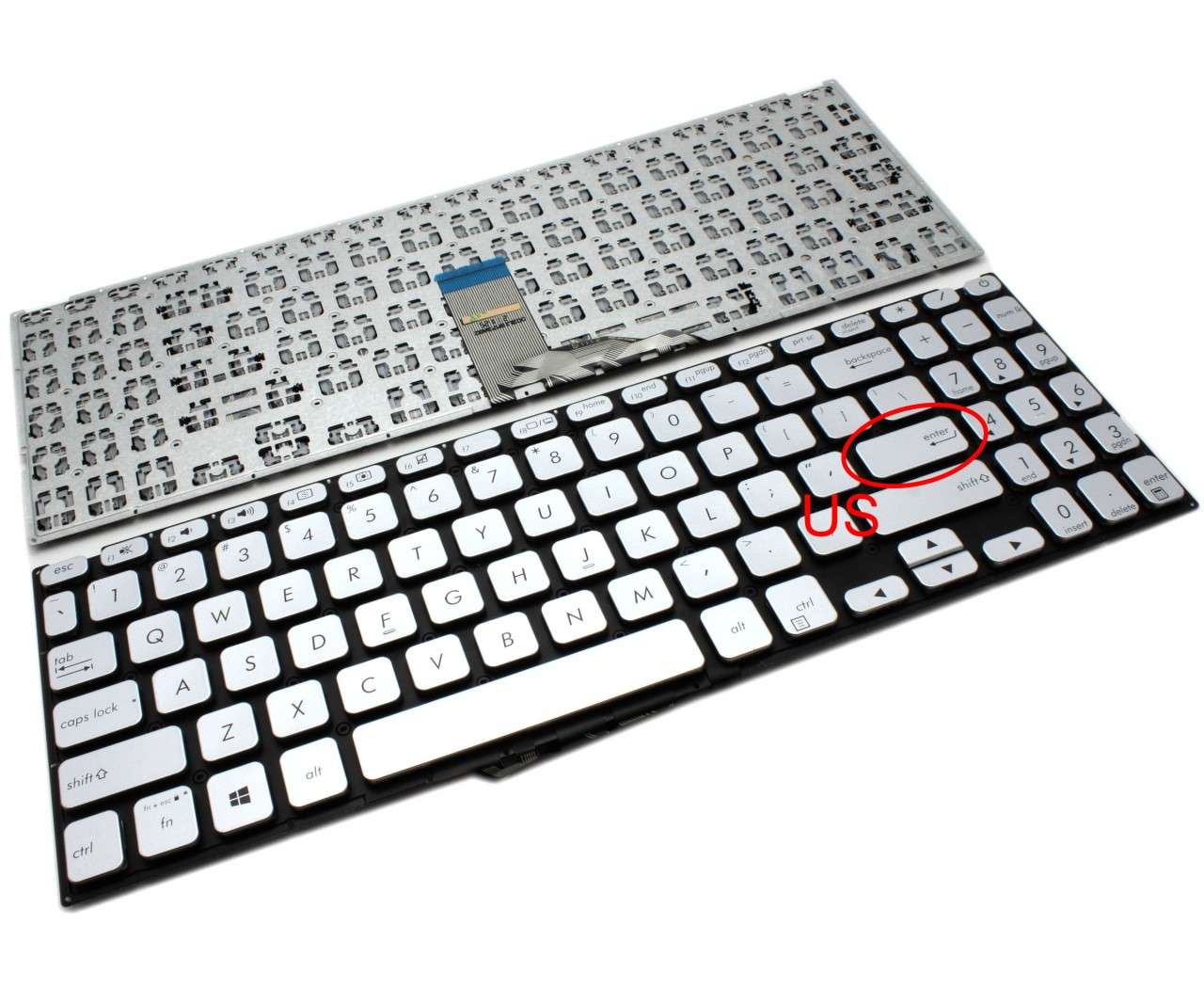 Tastatura Argintie Asus VivoBook X512FA layout US fara rama enter mic Tastatura Argintie Asus VivoBook X512FA layout US fara rama enter mic