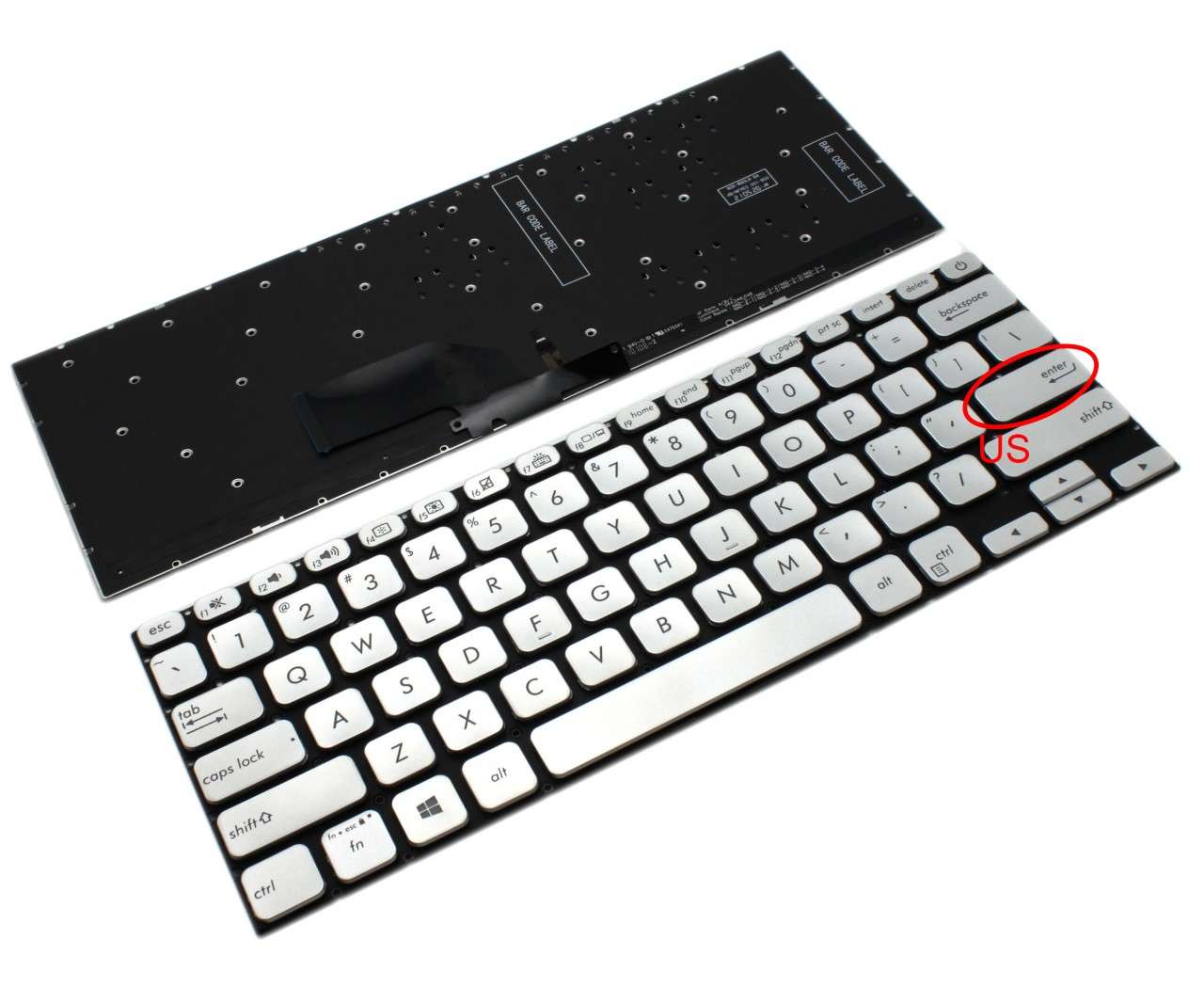 Tastatura Argintie Asus S13 S330FA iluminata layout US fara rama enter mic Tastatura Argintie Asus S13 S330FA iluminata layout US fara rama enter mic