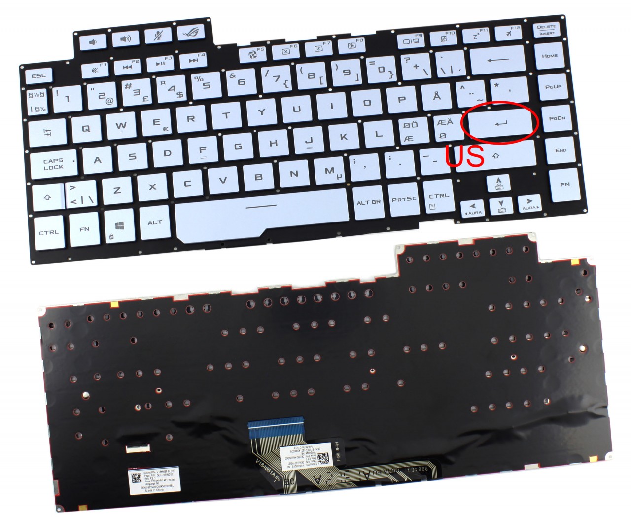 Tastatura Albastra Asus 0KNR0-461FND00 iluminata RGB layout US fara rama enter mic Tastatura Albastra Asus 0KNR0-461FND00 iluminata RGB layout US fara rama enter mic