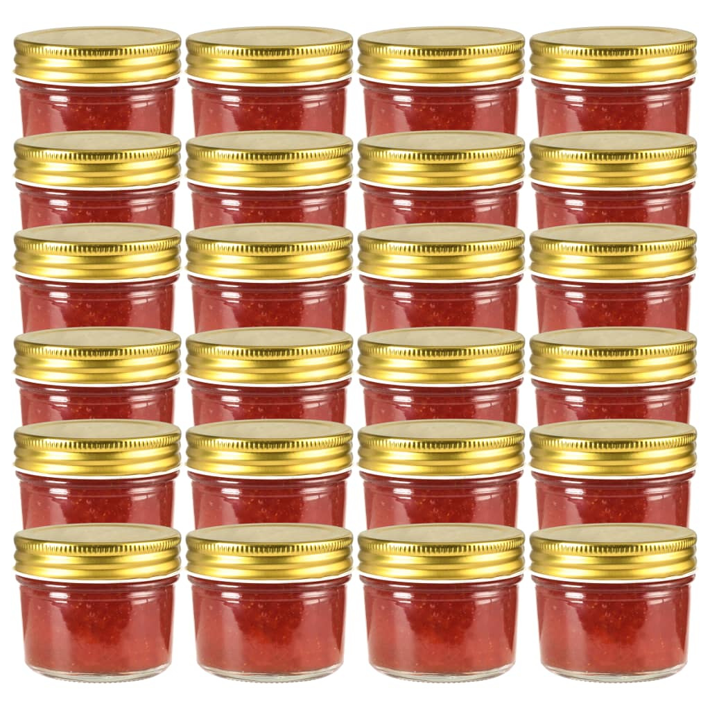 vidaXL Borcane din sticlă pentru gem cu capac auriu 24 buc. 110 ml vidaXL Borcane din sticlă pentru gem cu capac auriu 24 buc. 110 ml