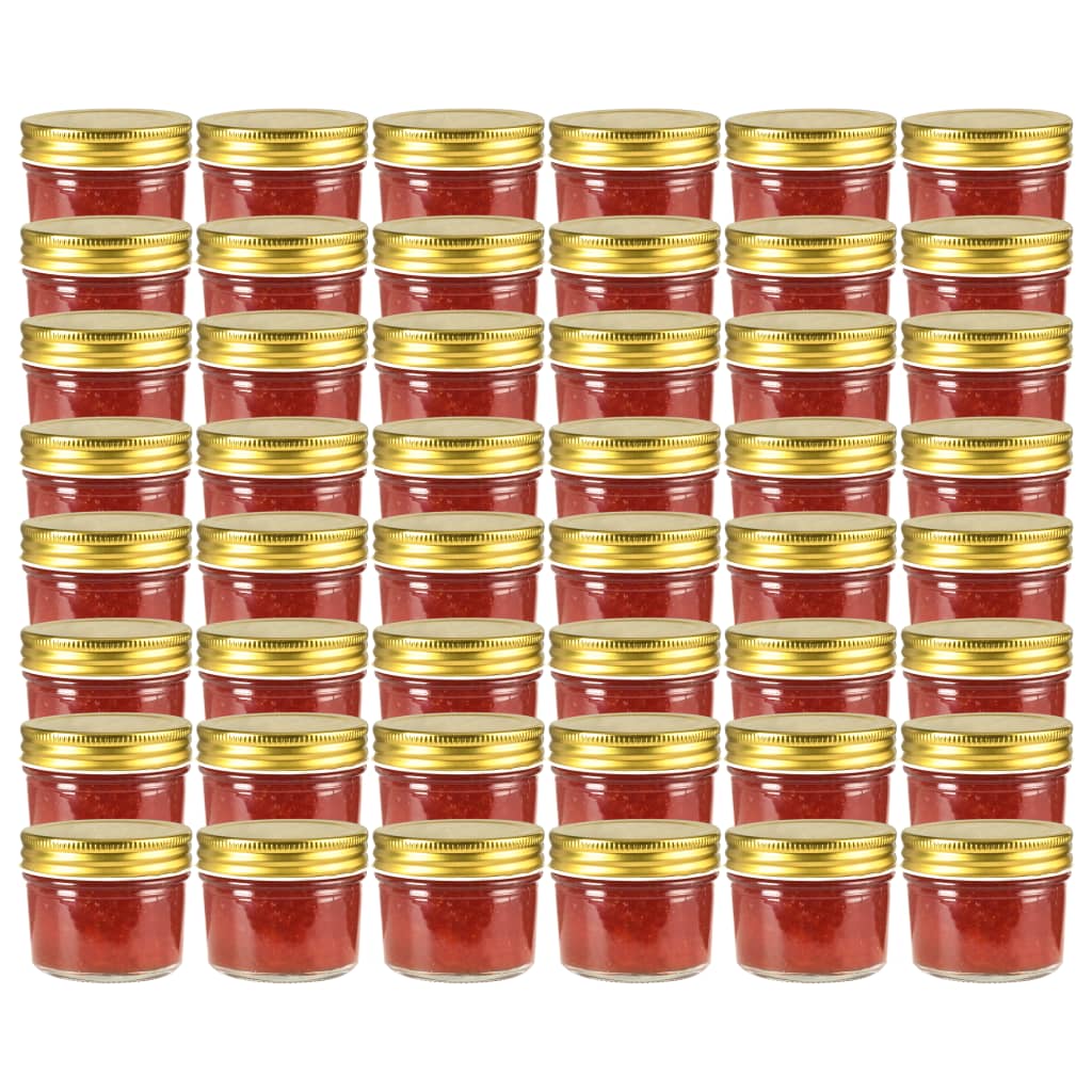 vidaXL Borcane din sticlă pentru gem, capace aurii, 48 buc, 110 ml vidaXL Borcane din sticlă pentru gem, capace aurii, 48 buc, 110 ml