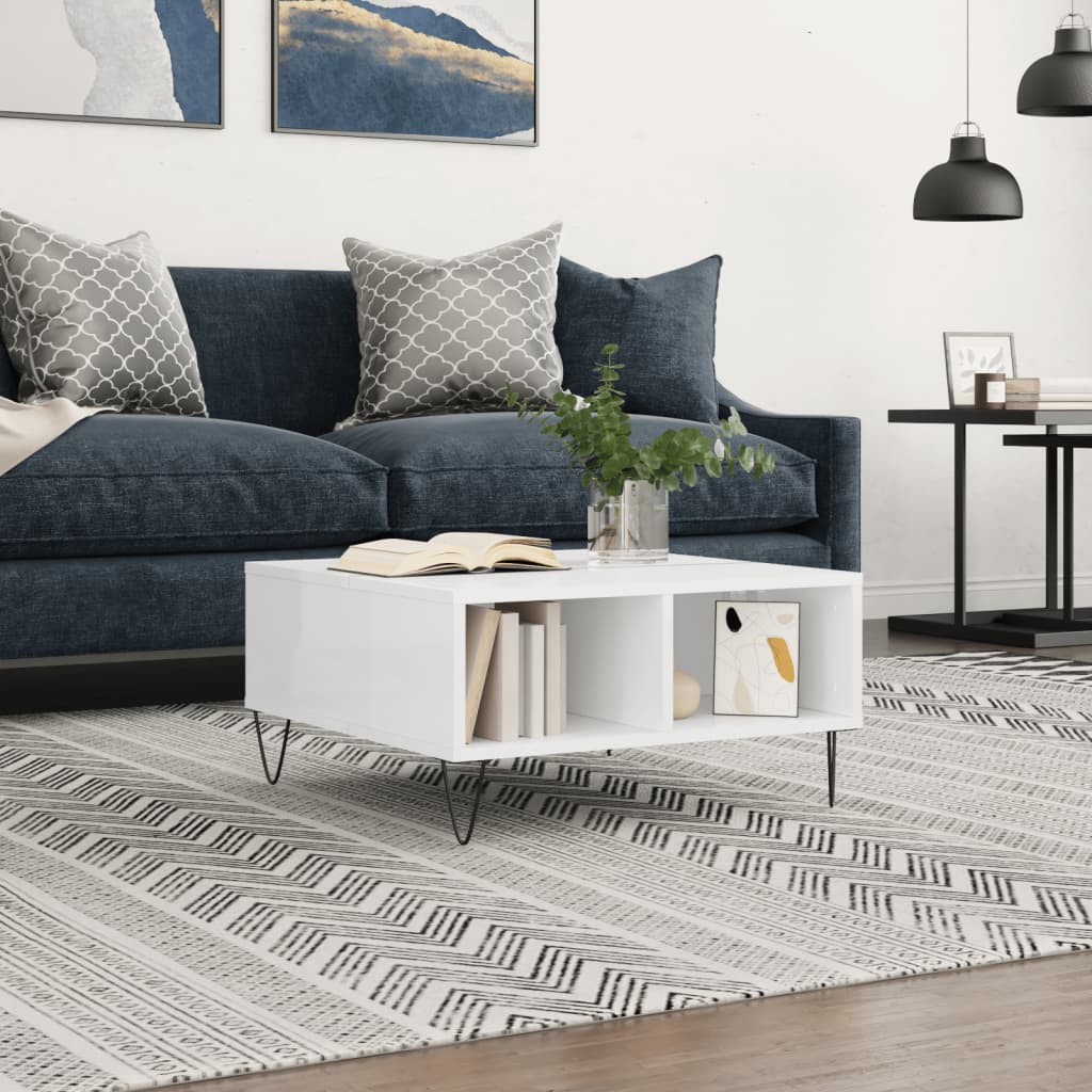 vidaXL Masă de cafea, alb extralucios, 60x60x30 cm, lemn compozit vidaXL Masă de cafea, alb extralucios, 60x60x30 cm, lemn compozit
