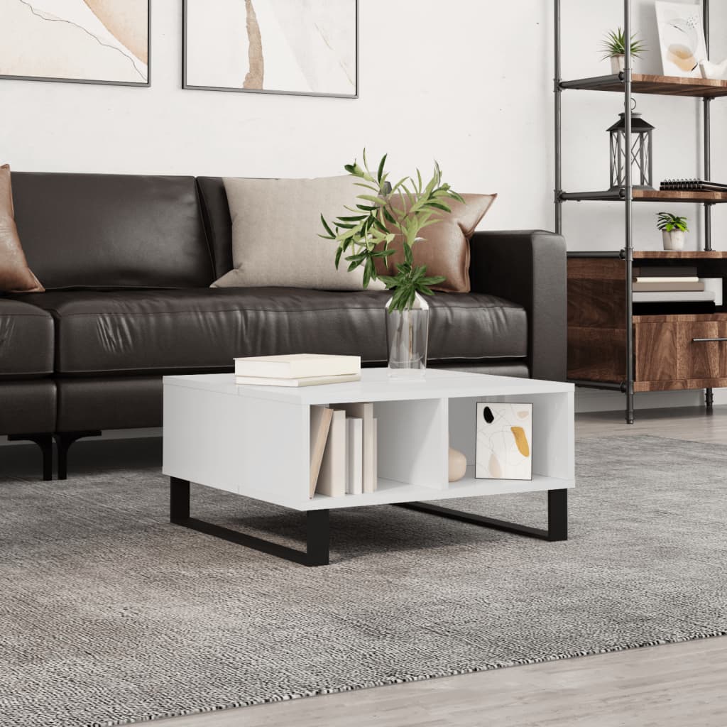 vidaXL Masă de cafea, alb extralucios, 60x60x30 cm, lemn compozit vidaXL Masă de cafea, alb extralucios, 60x60x30 cm, lemn compozit