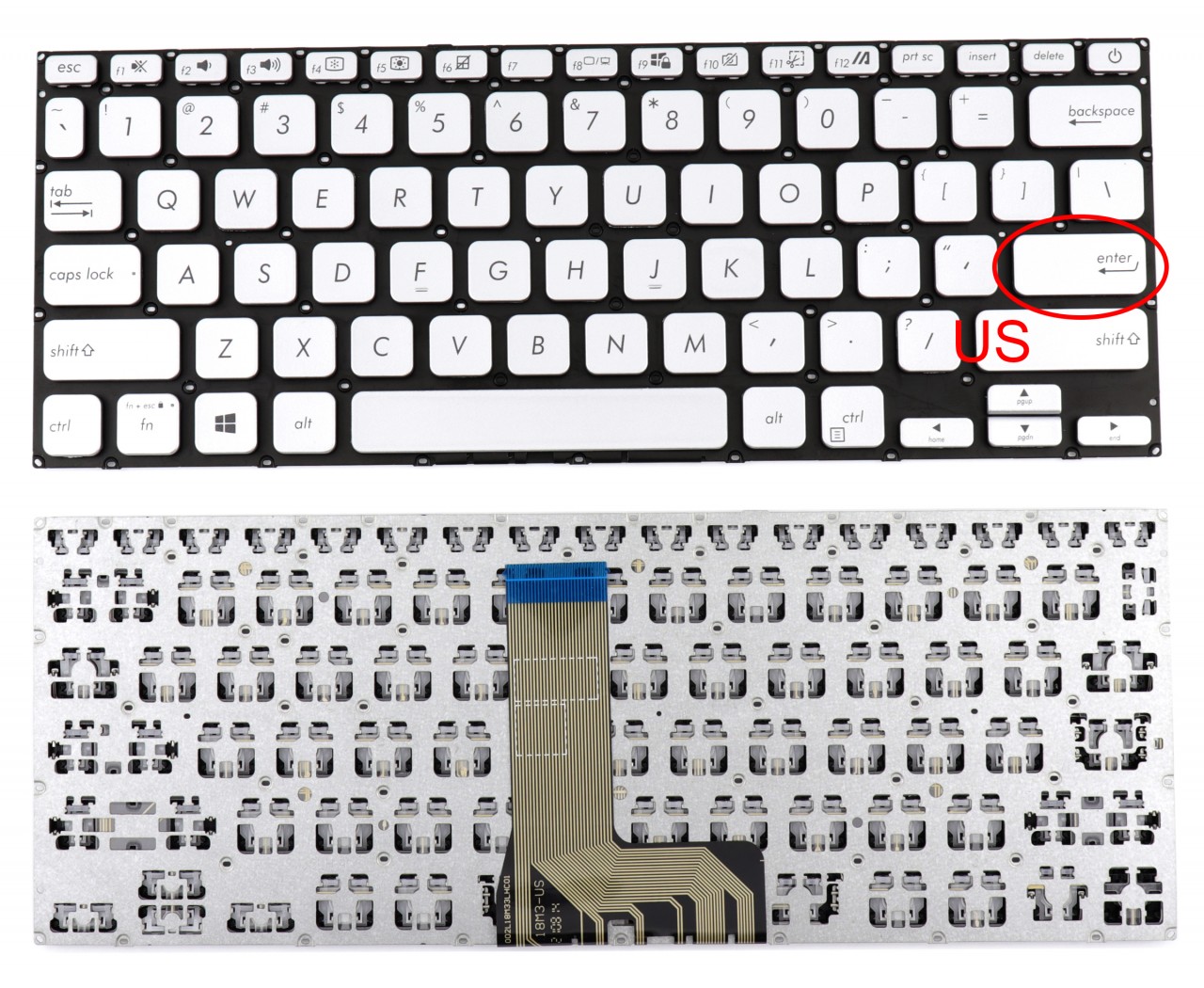 Tastatura Argintie Asus VivoBook 14 X409BA layout US fara rama enter mic Tastatura Argintie Asus VivoBook 14 X409BA layout US fara rama enter mic