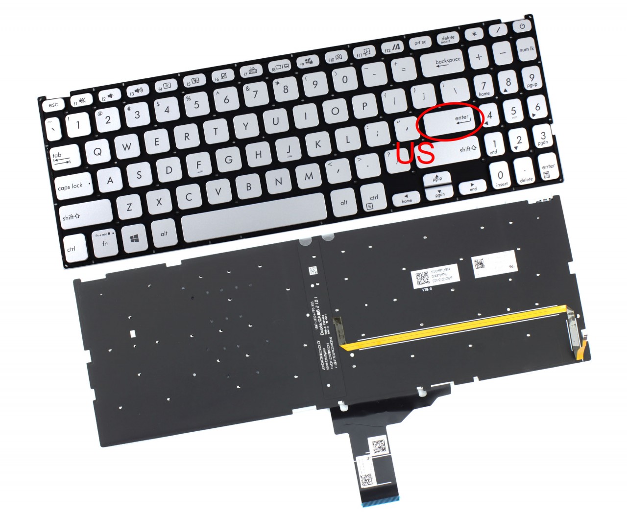 Tastatura Argintie Asus X515MA iluminata layout US fara rama enter mic Tastatura Argintie Asus X515MA iluminata layout US fara rama enter mic