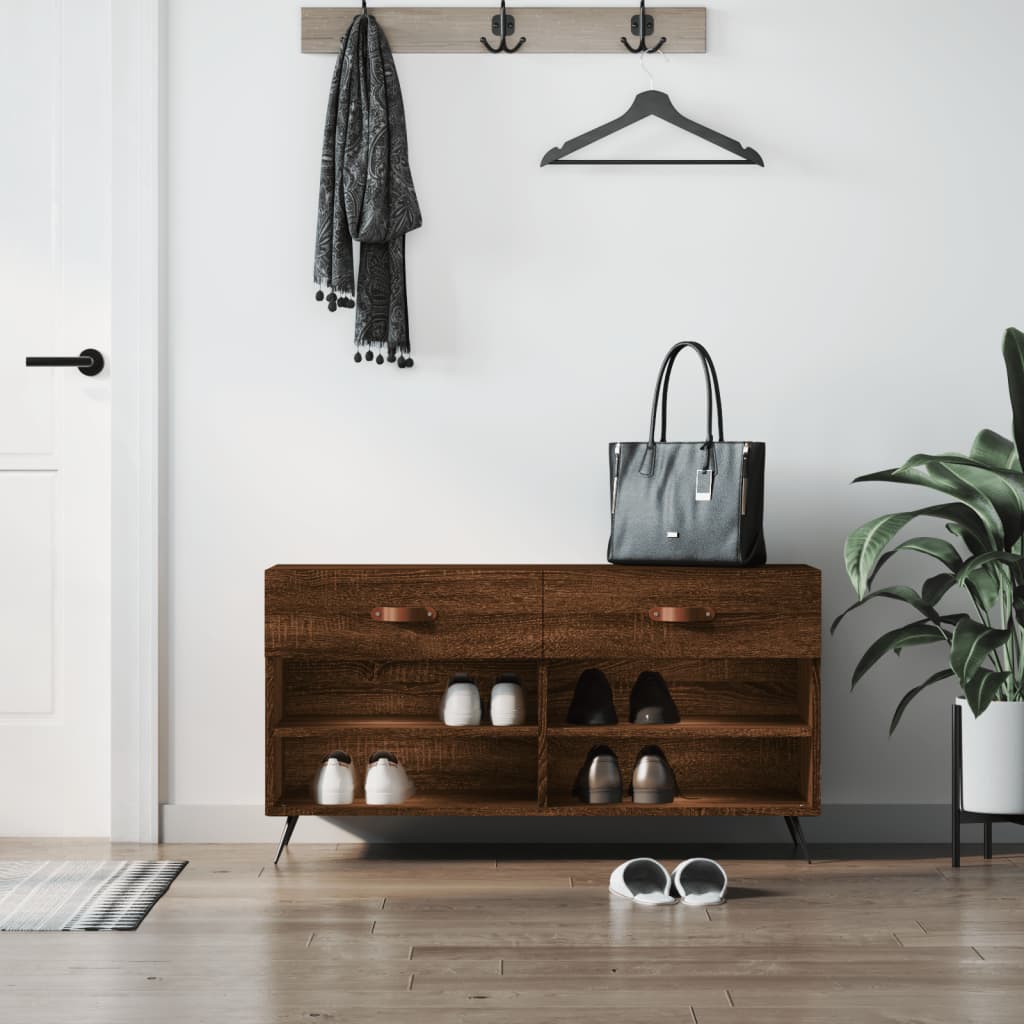 vidaXL Bancă de pantofi, stejar maro, 102x35x55 cm, lemn prelucrat vidaXL Bancă de pantofi, stejar maro, 102x35x55 cm, lemn prelucrat