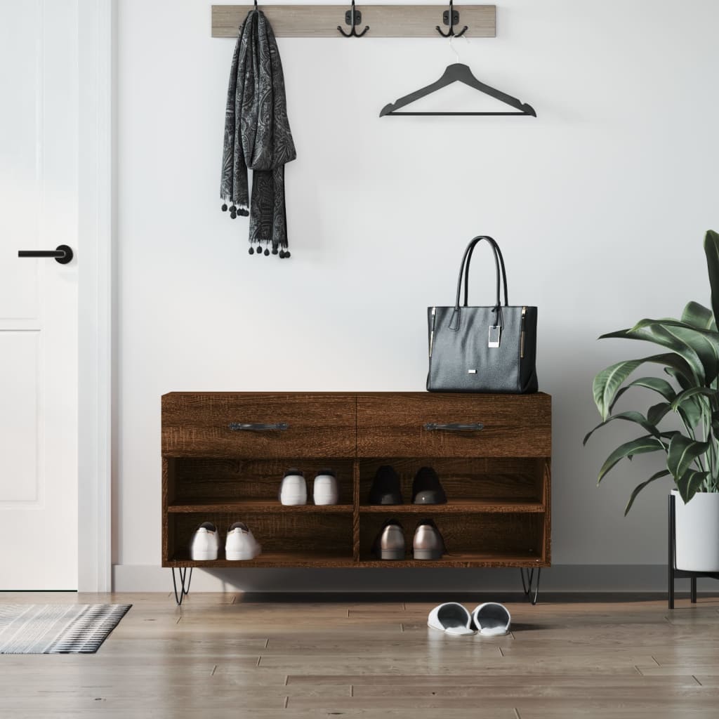 vidaXL Bancă de pantofi, stejar maro, 102x35x55 cm, lemn prelucrat vidaXL Bancă de pantofi, stejar maro, 102x35x55 cm, lemn prelucrat