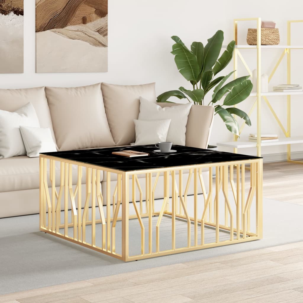 vidaXL Masă de cafea, auriu, 100x100x50 cm, oțel inoxidabil și sticlă vidaXL Masă de cafea, auriu, 100x100x50 cm, oțel inoxidabil și sticlă